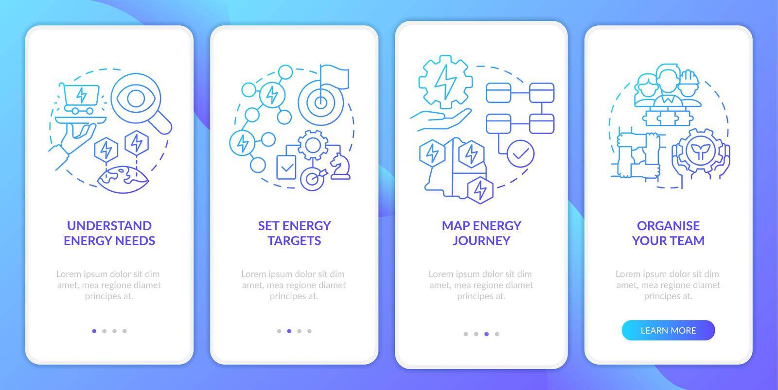 Energy management process blue gradient onboarding mobile app screen by bsd