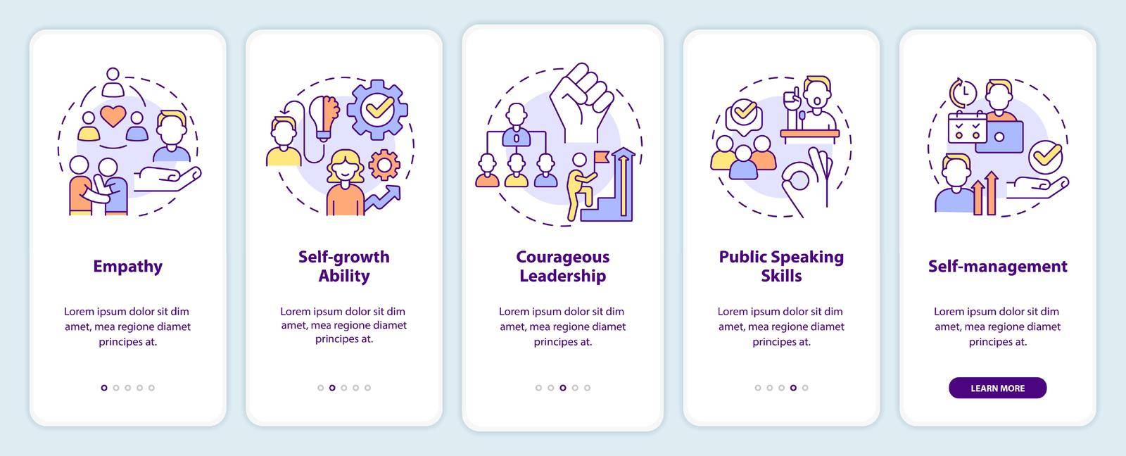 Soft skills for career success onboarding mobile app screen by bsd