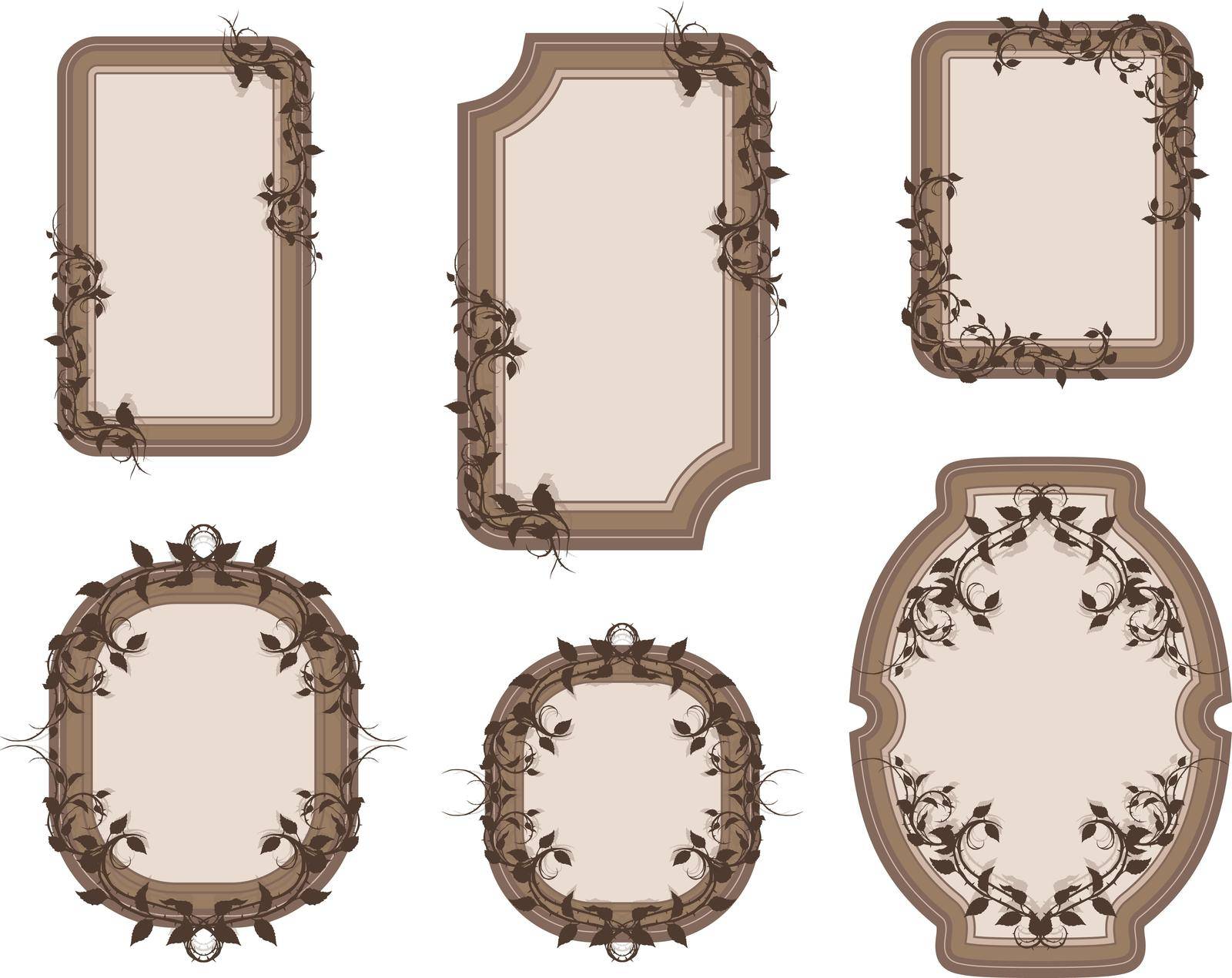 Decorative graphic vintage elegant ornate frames with roses, leaves and thorns. Isolated on white background. Vector icon set. Vol. 2