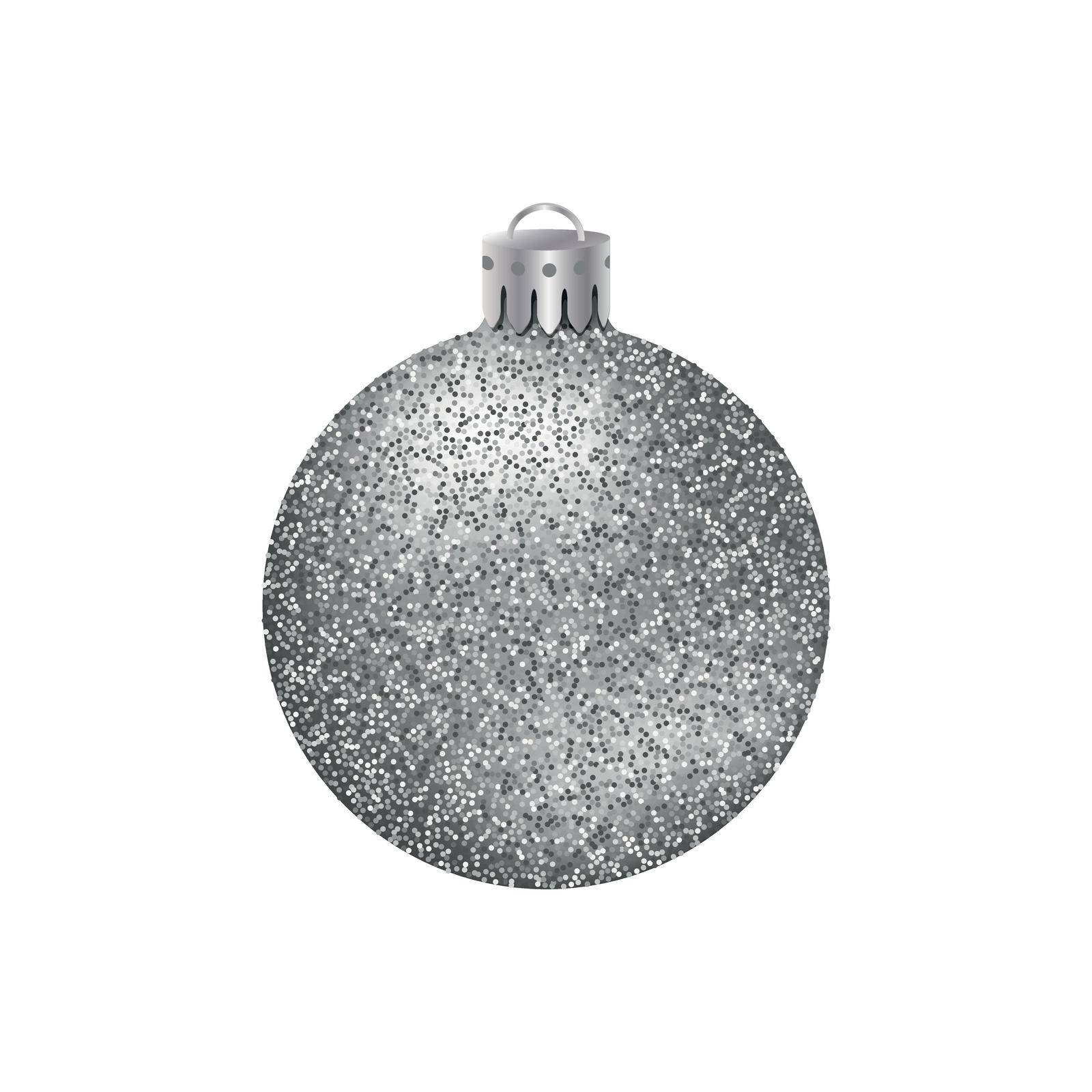 Realistic silver Christmas ball or bauble with glitter texture isolated on white background.