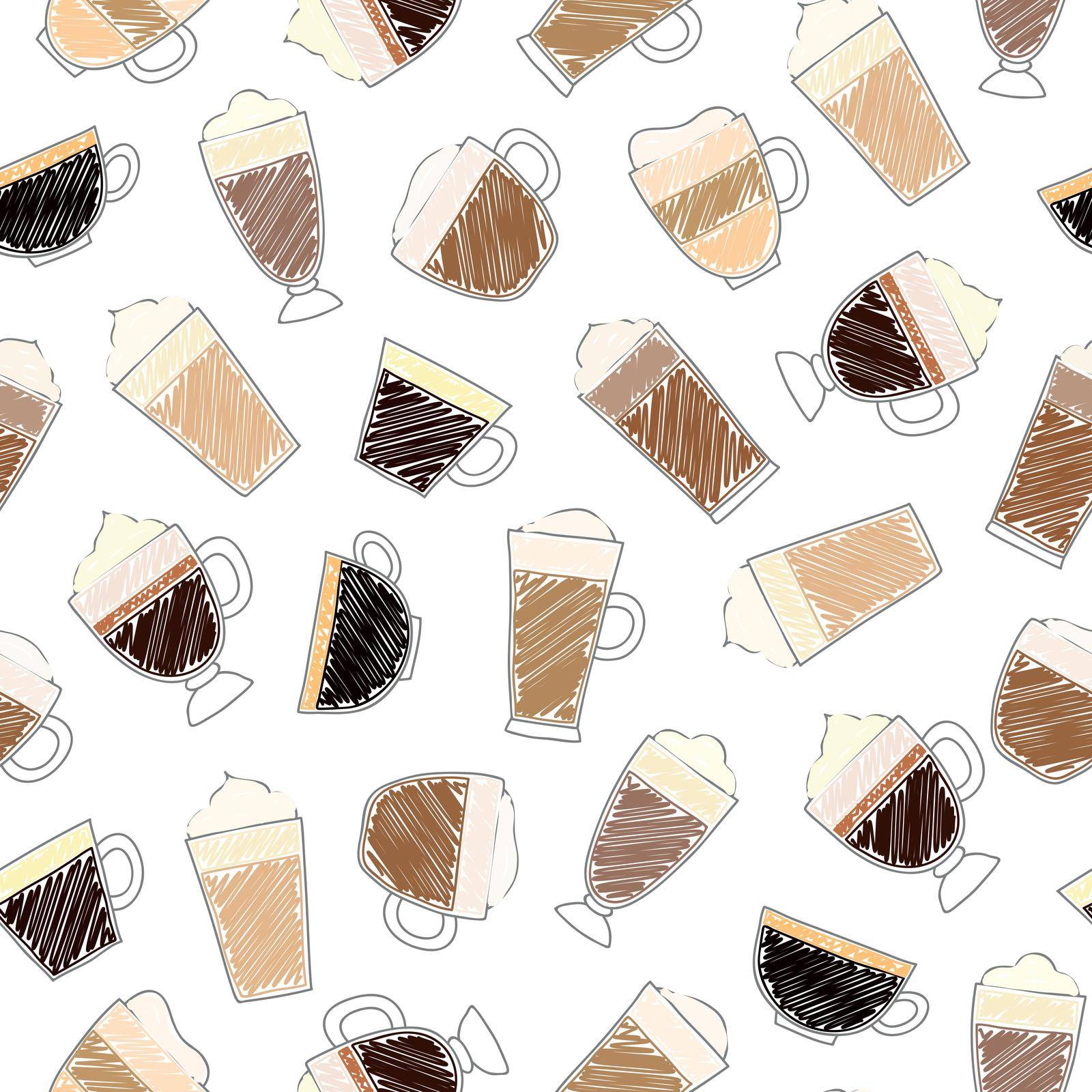 Seamless pattern with hand drawn coffee sketches.