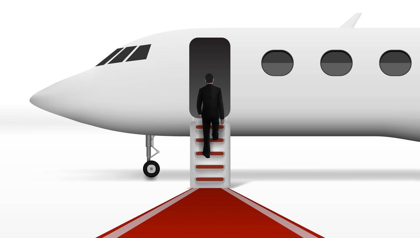 Businessman Boarding In Executive Airliner Corporate Jet by VectorThings