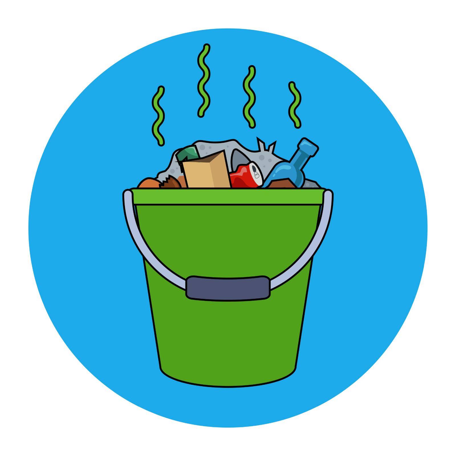 green bucket filled with rubbish. household household waste. flat vector illustration.