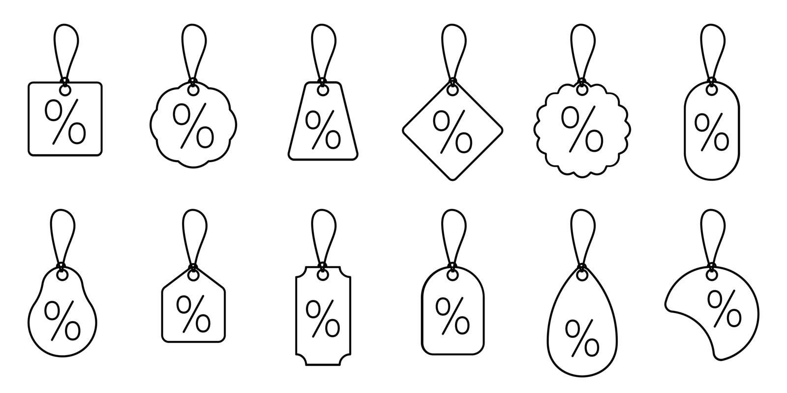 Discount offer tag icons. Set of linear shopping tag icons. Conceptual business icons. Vector illustration. Percentage icon.