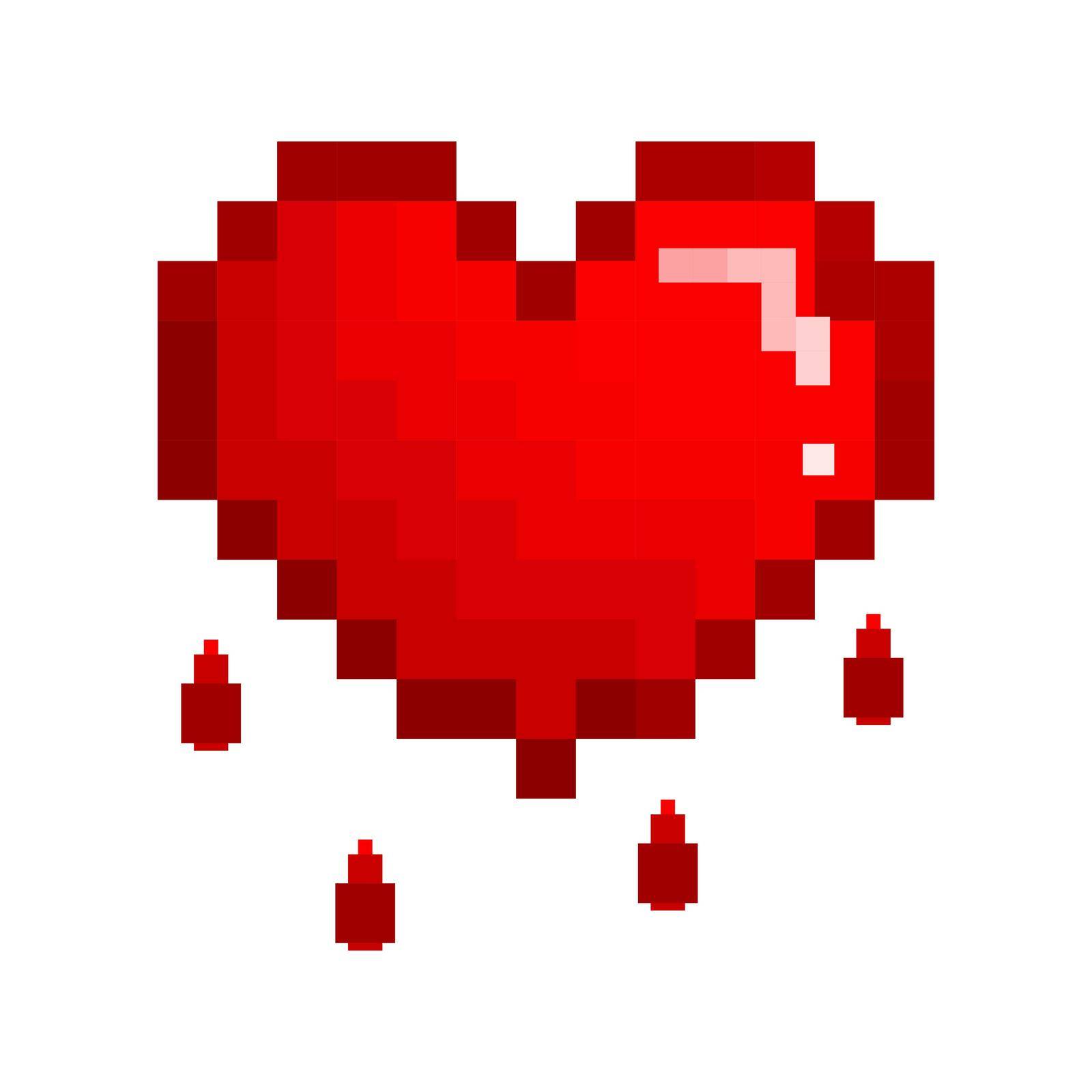 Heart icon. Pixel art heart icon. Red love symbol. Vector illustration