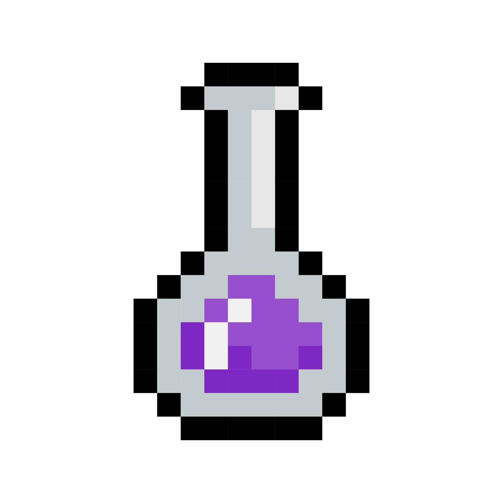 Pixel potion icon. Magic potion in pixel style. Vector illustration. Pixel art icon for game
