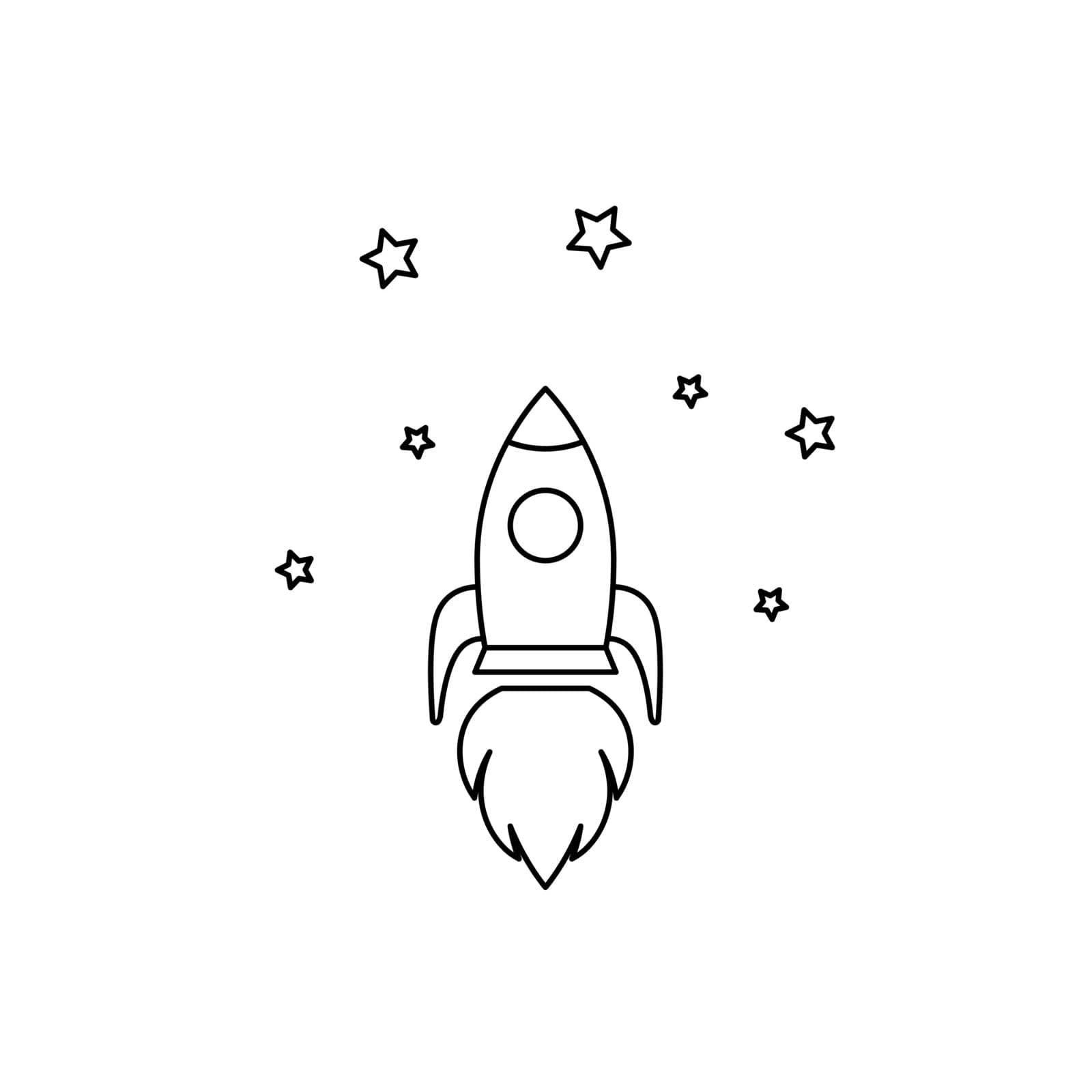 Rocket icon. Rocket ship in linear style. Vector illustration. Startup concept black icon isolated
