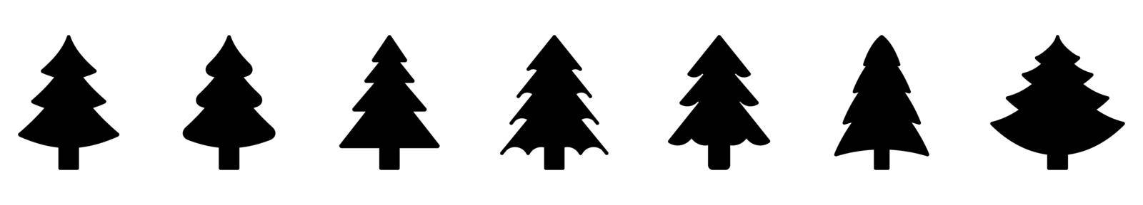 Christmas tree icon. Set of black christmas tree icons on white background. Vector illustration