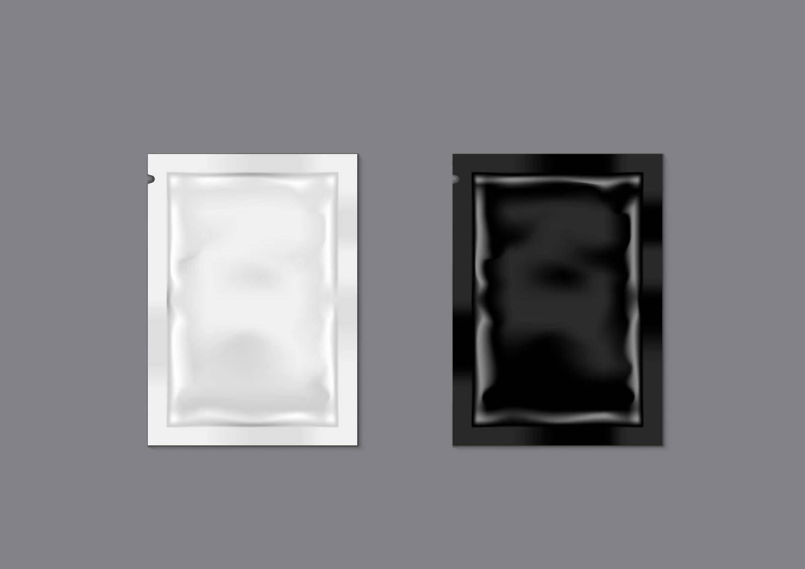 Blank Black And White Mini Sachet Packet Of Salt, Pepper Or Sugar. EPS10 Vector