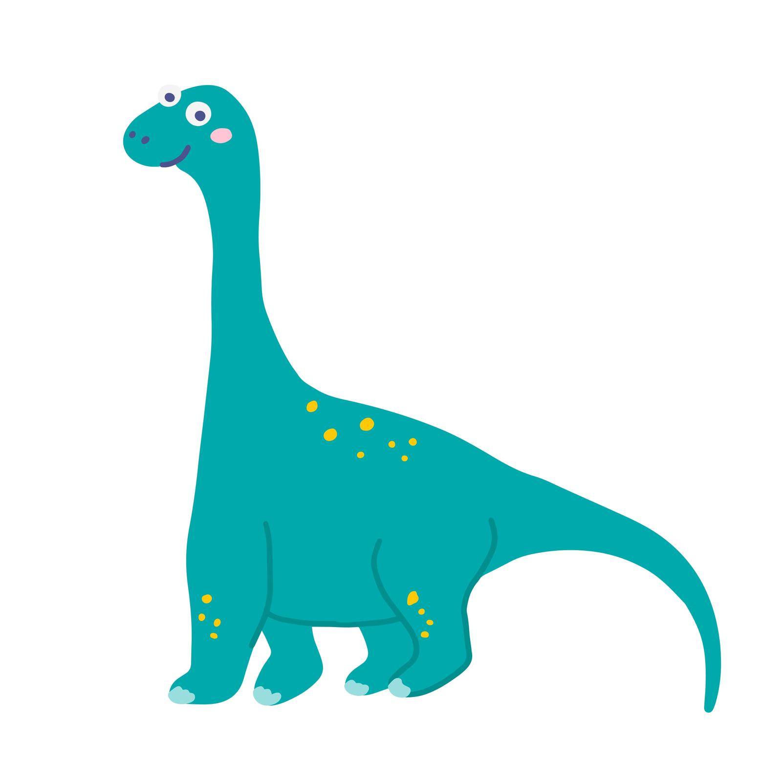 Cute herbivorous dinosaur Brachiosaurus, vector flat illustration in hand drawn style on white background.