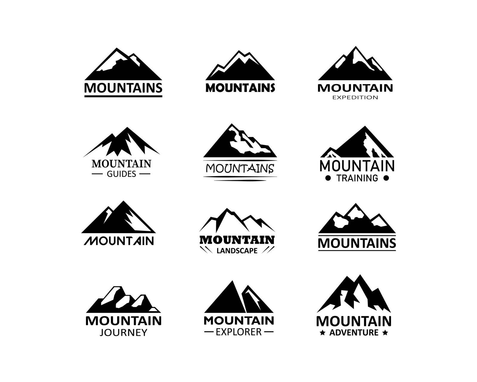 Mountains logos icons. Mountain tourism and adventure in the mountains