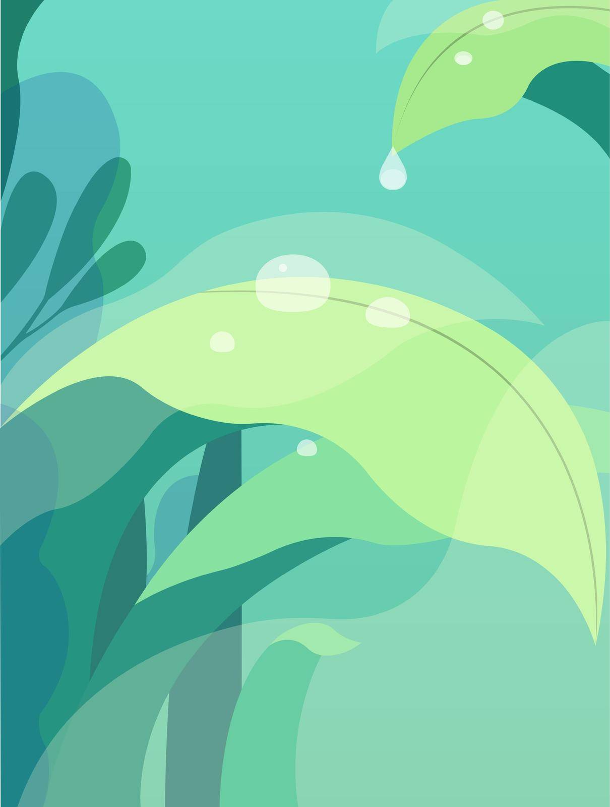 Green leaves flat background. Green leaf with grass and dew drops Vector EPS10