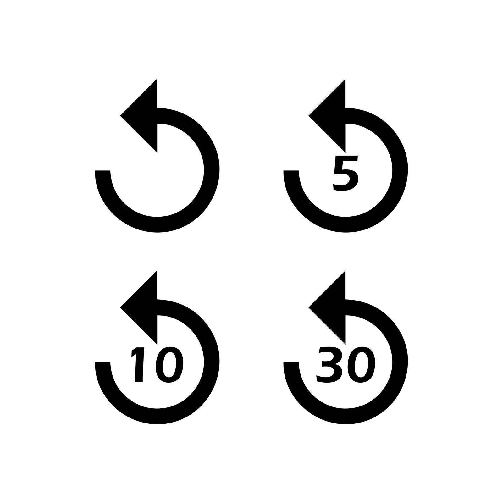 Return icon or rewind to 5, 10 and 30 sec. Return icon set Vector EPS10