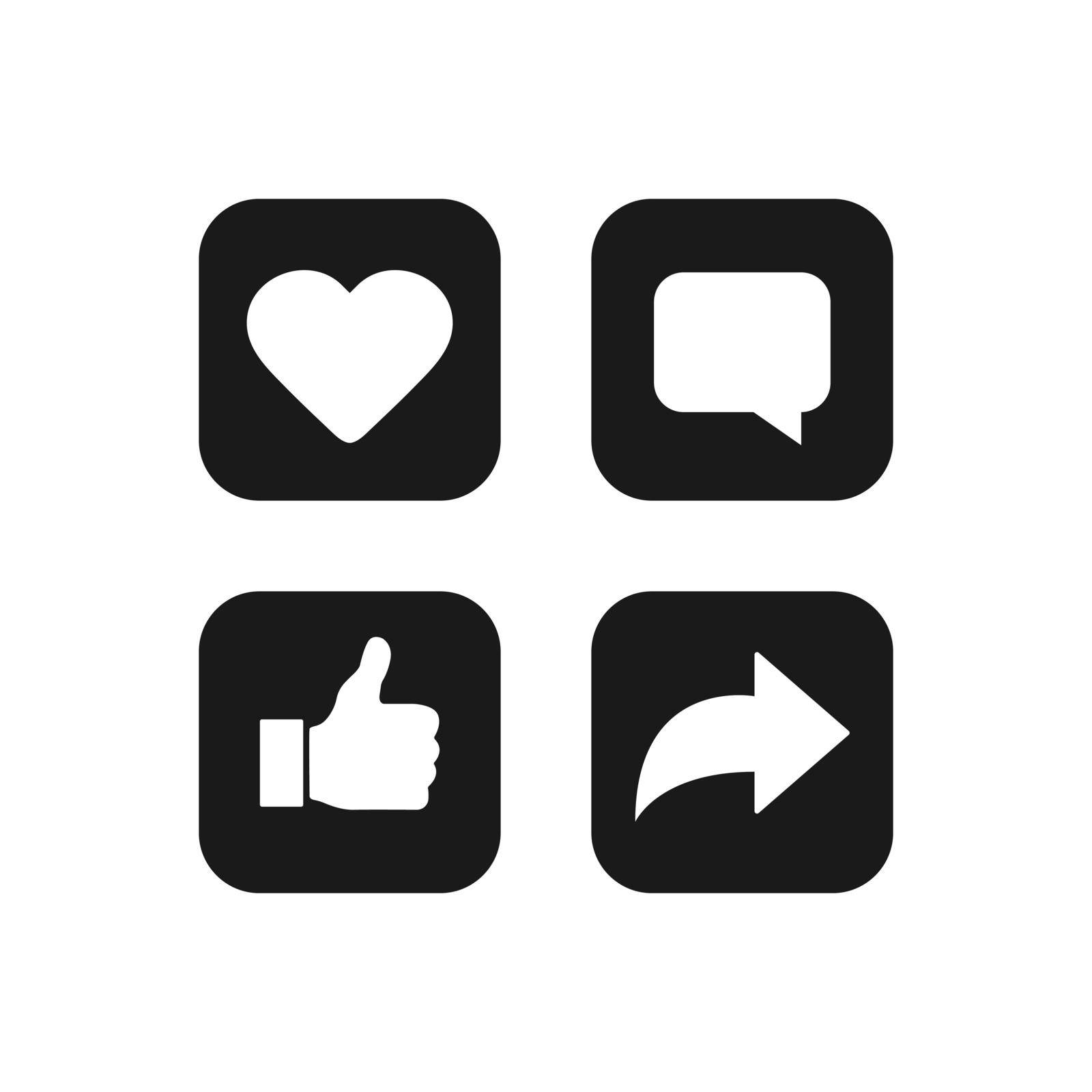 Heart, comment, thumbs up and repost icons isolated on white background. Social media symbols in black Vector EPS10