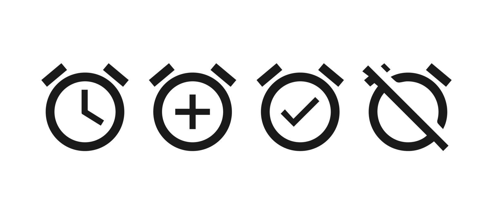 Alarm clock or stopwatch icons set. Set or turn off the alarm Vector illustration EPS10