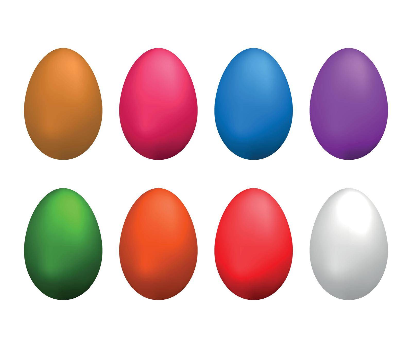 Set of colorful and natural realistic eggs for Easter isolated on white background.