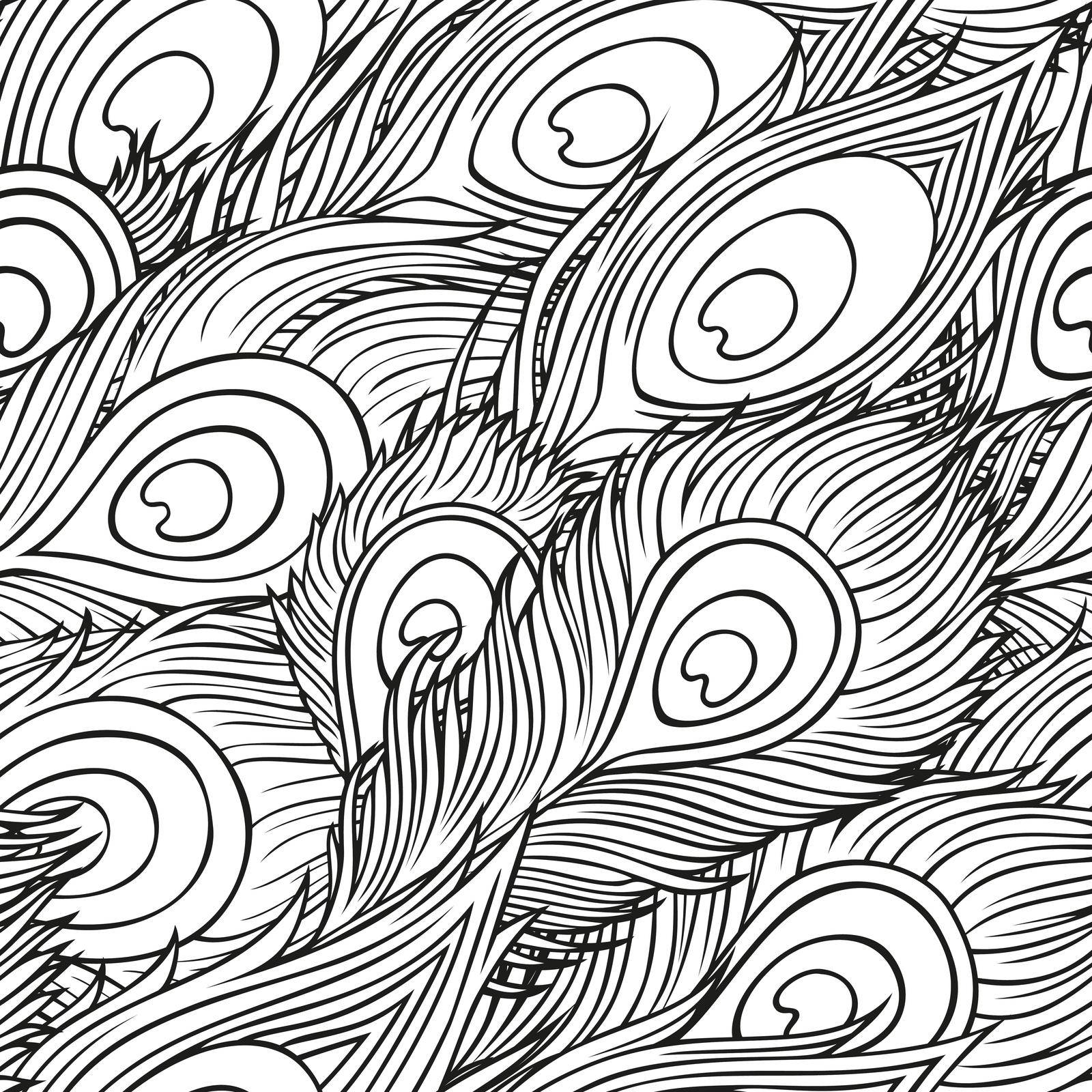 Vintage seamless pattern with hand-drawn peacock feathers