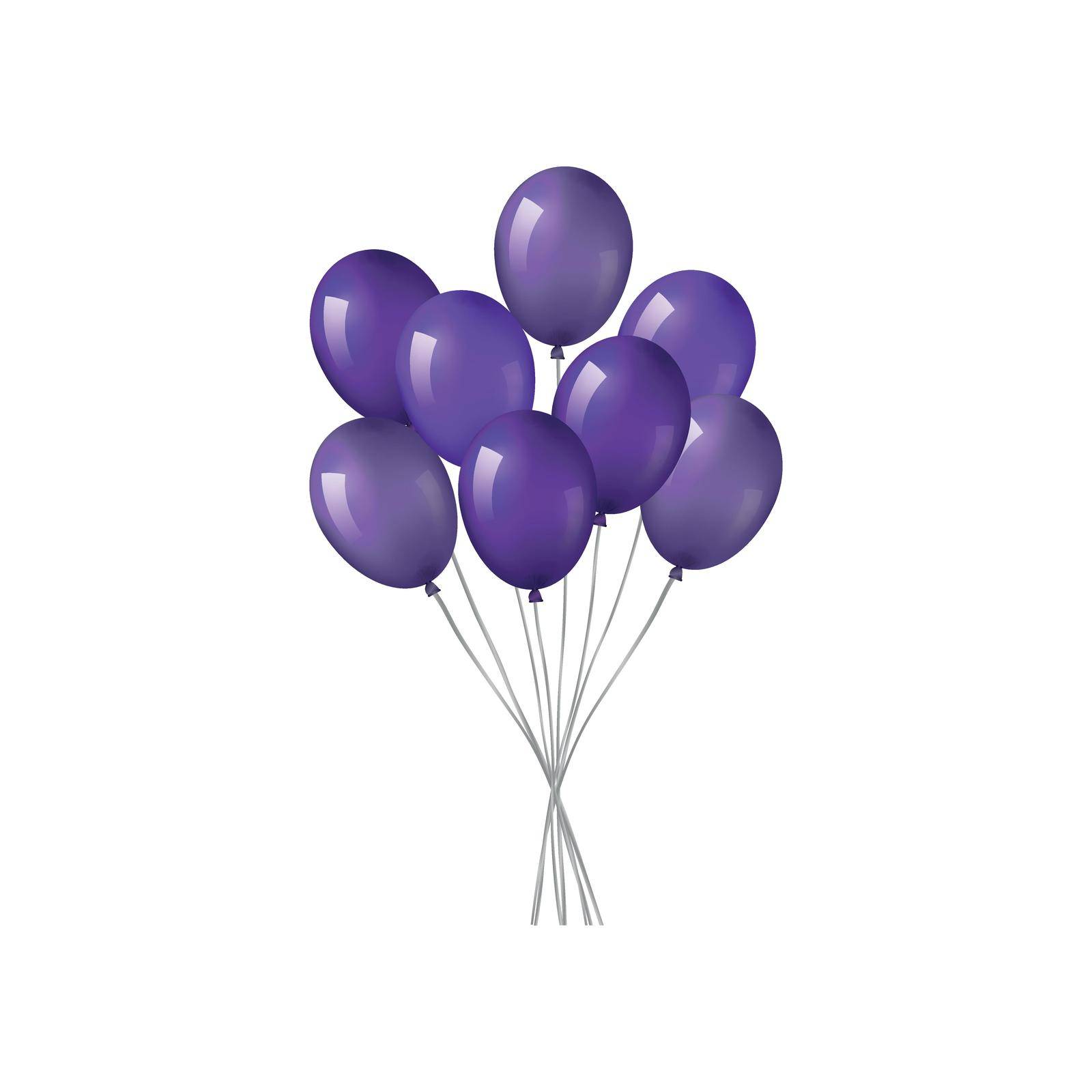 Bunch of violet helium balloons isolated on white background.