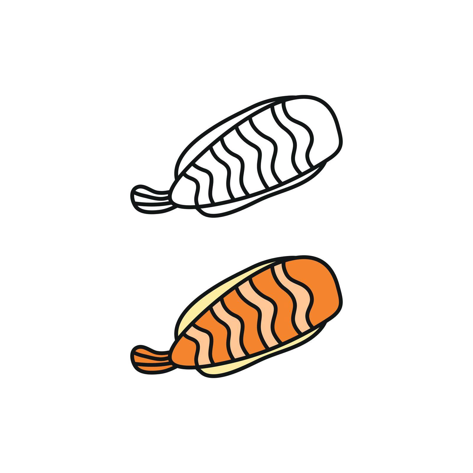 Doodle colored and outline ebi sushi. by Minur