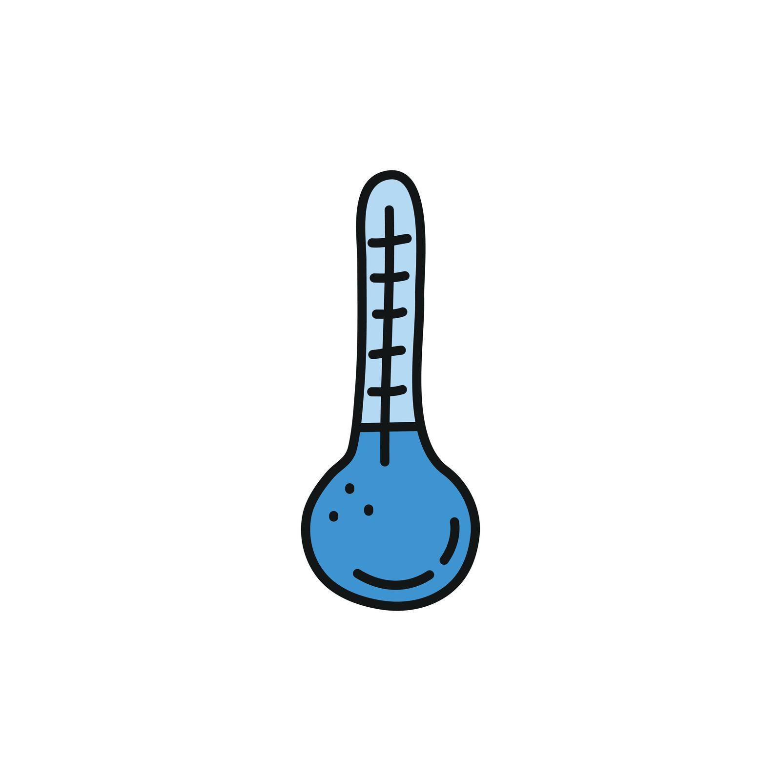 Doodle colored thermometer with cold temperature isolated on white background.