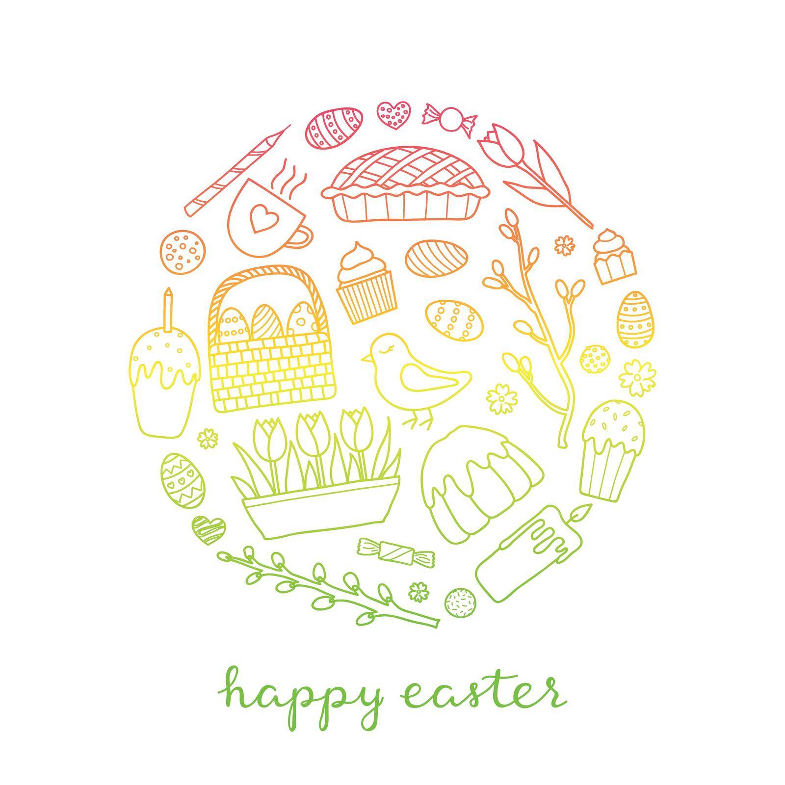 Doodle easter items in circle. by Minur