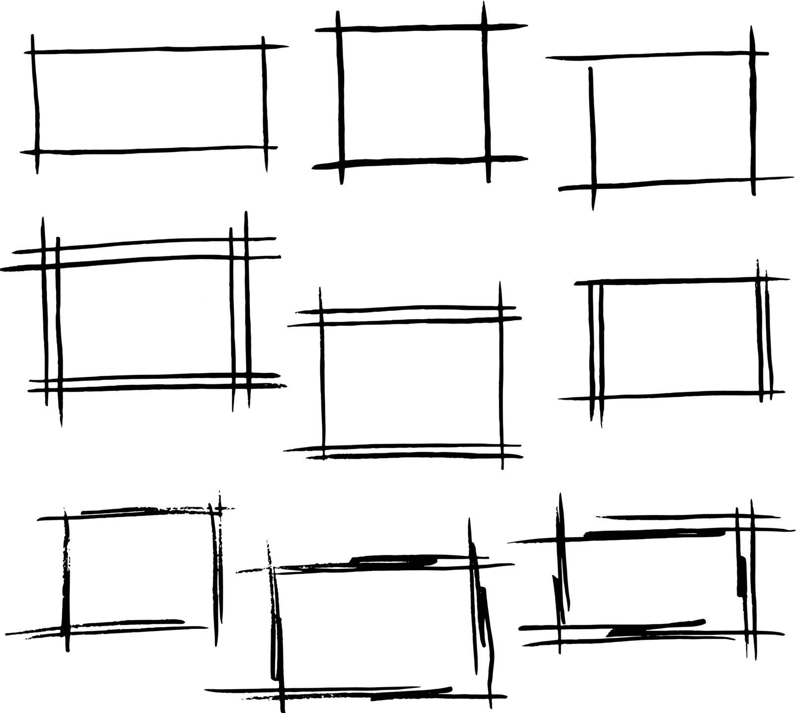 Vector sketch set of hand drawn border, rectangle frames.