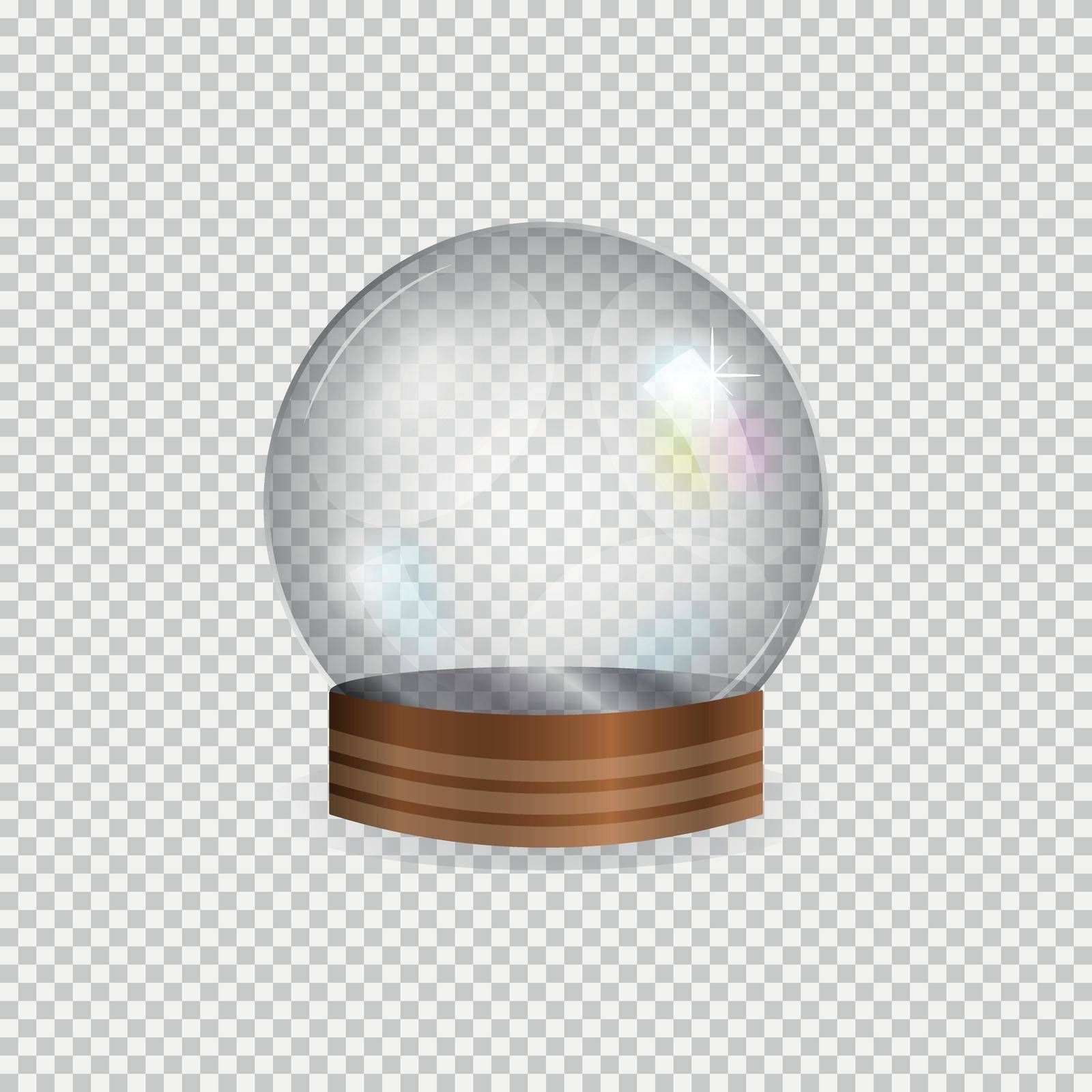 Realistic glass empty snow globe isolated on transparent background.