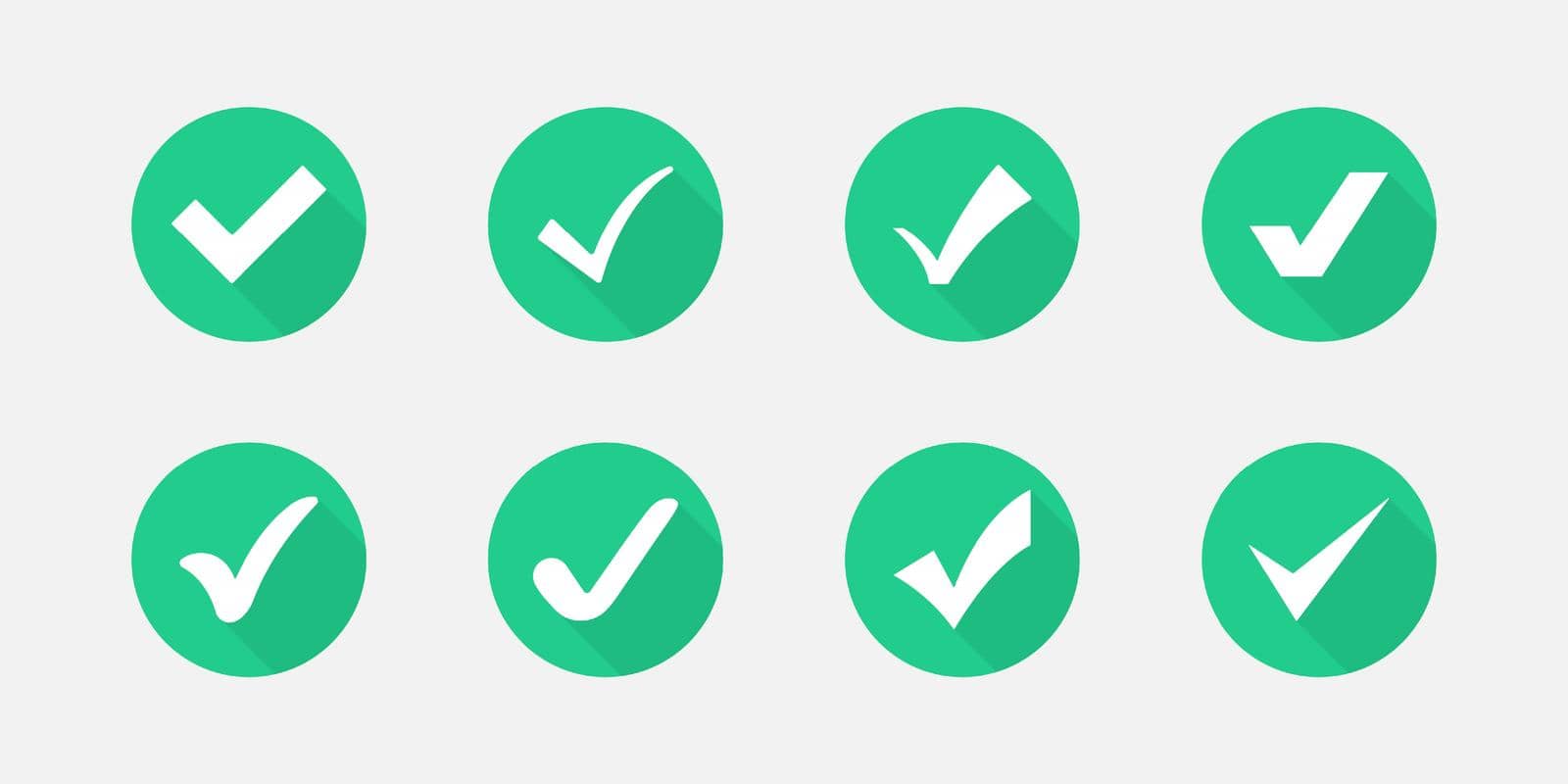 Check marks vector green buttons set. Approved or OK green checkmark tick icon isolated. Vector EPS 10