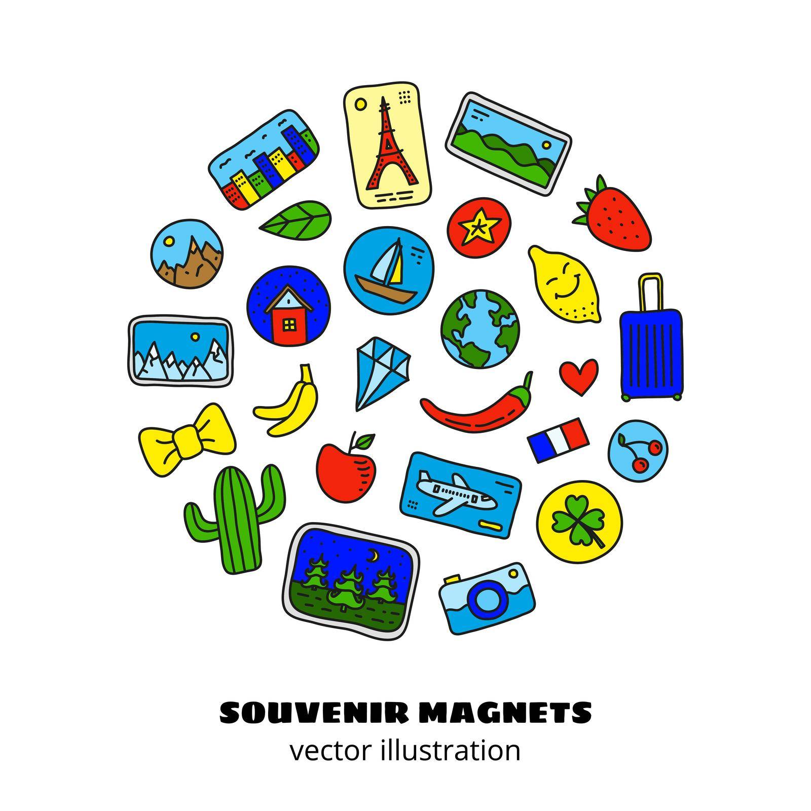 Doodle souvenir magnets in circle. by Minur