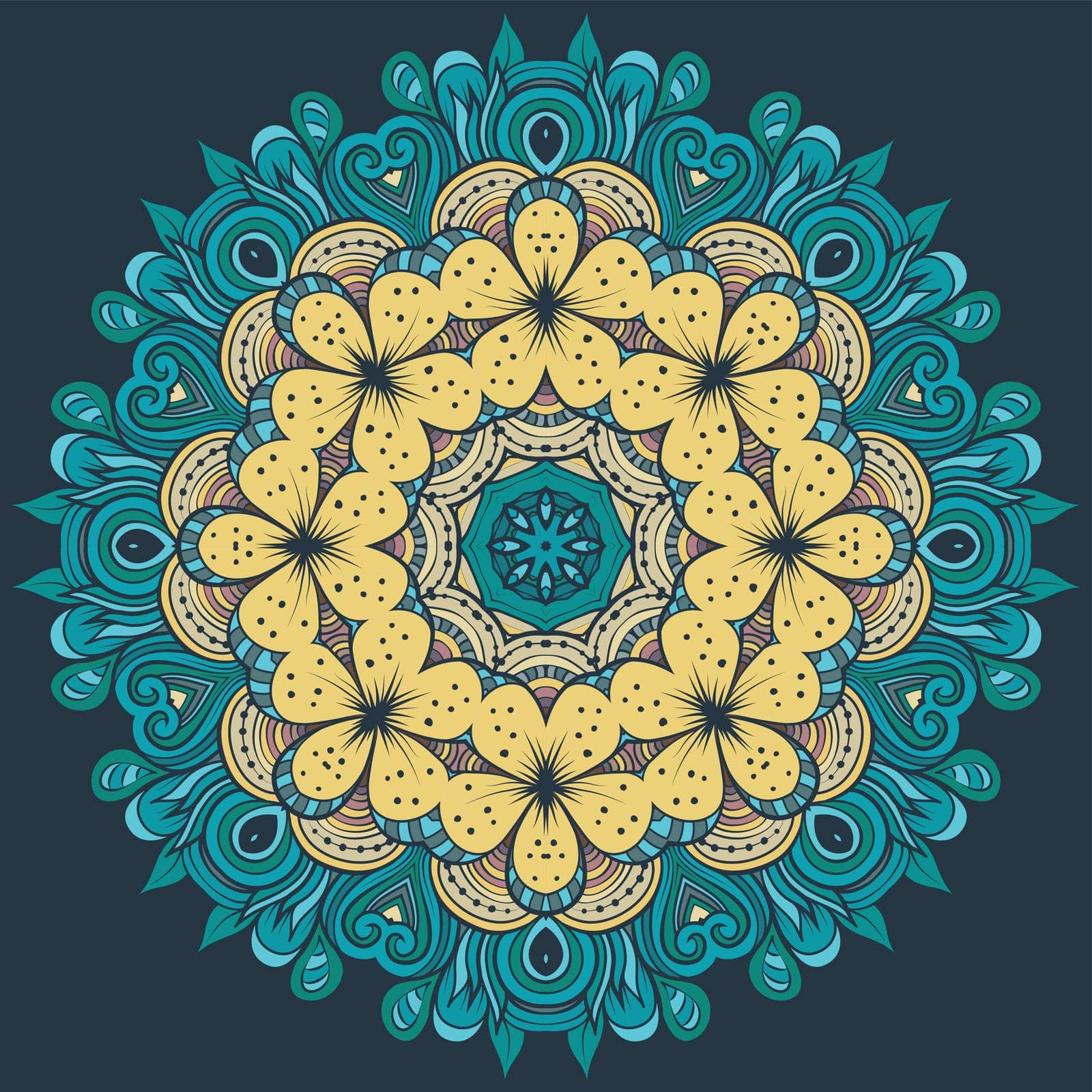 Circle decorative floral ornament rosette. Vector illustration