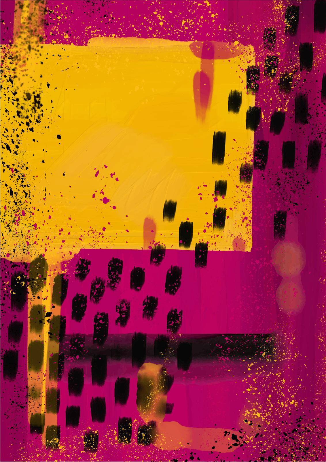 Abstract painting. Oil painting. Square stripes with a splash. Minimalism. Bright color scheme, yellow, black, pink Vector