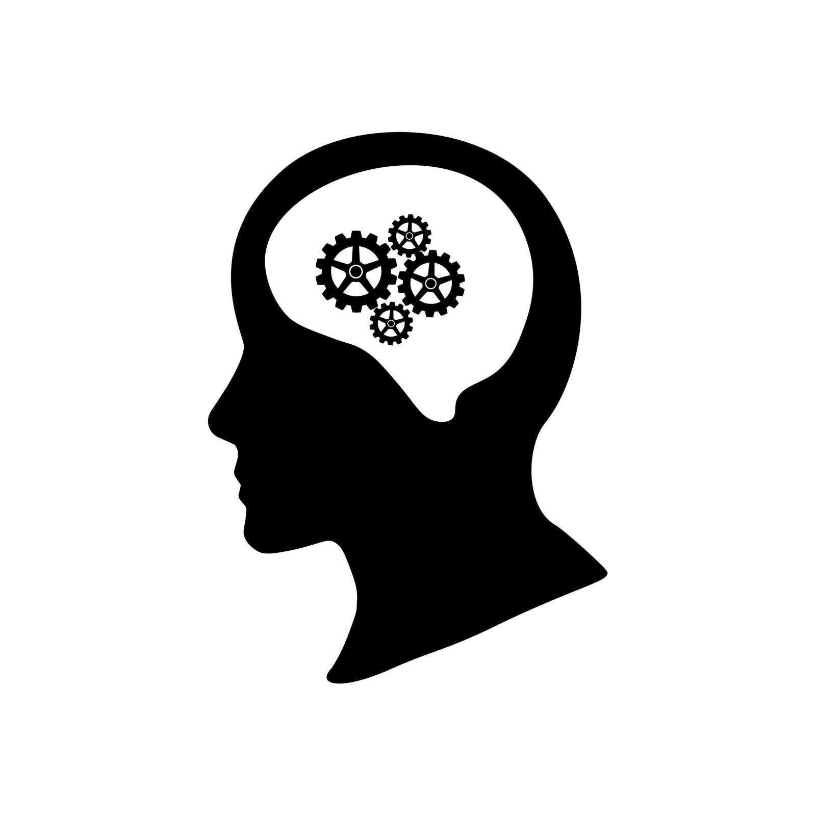 Silhouette of head and gear wheel. on white background. vector illustration