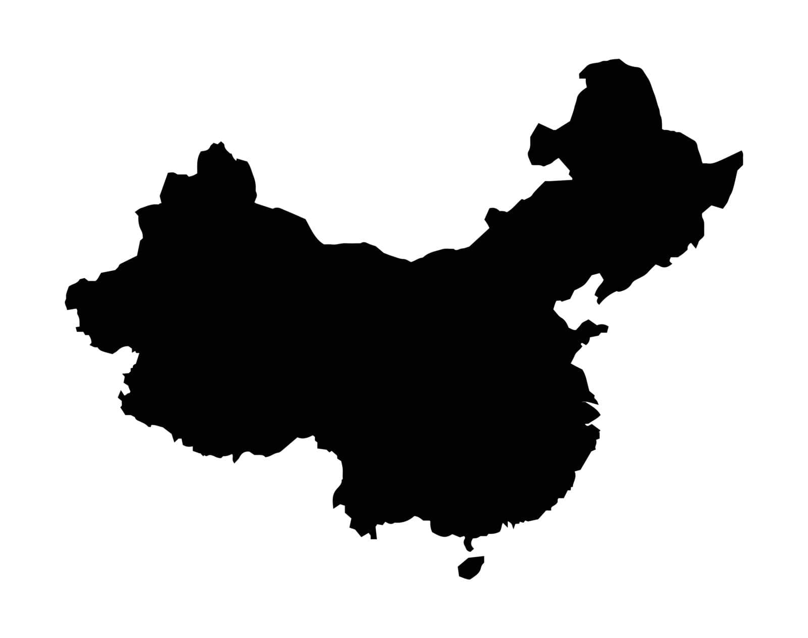 Outline map of China in black silhouette set over a white background