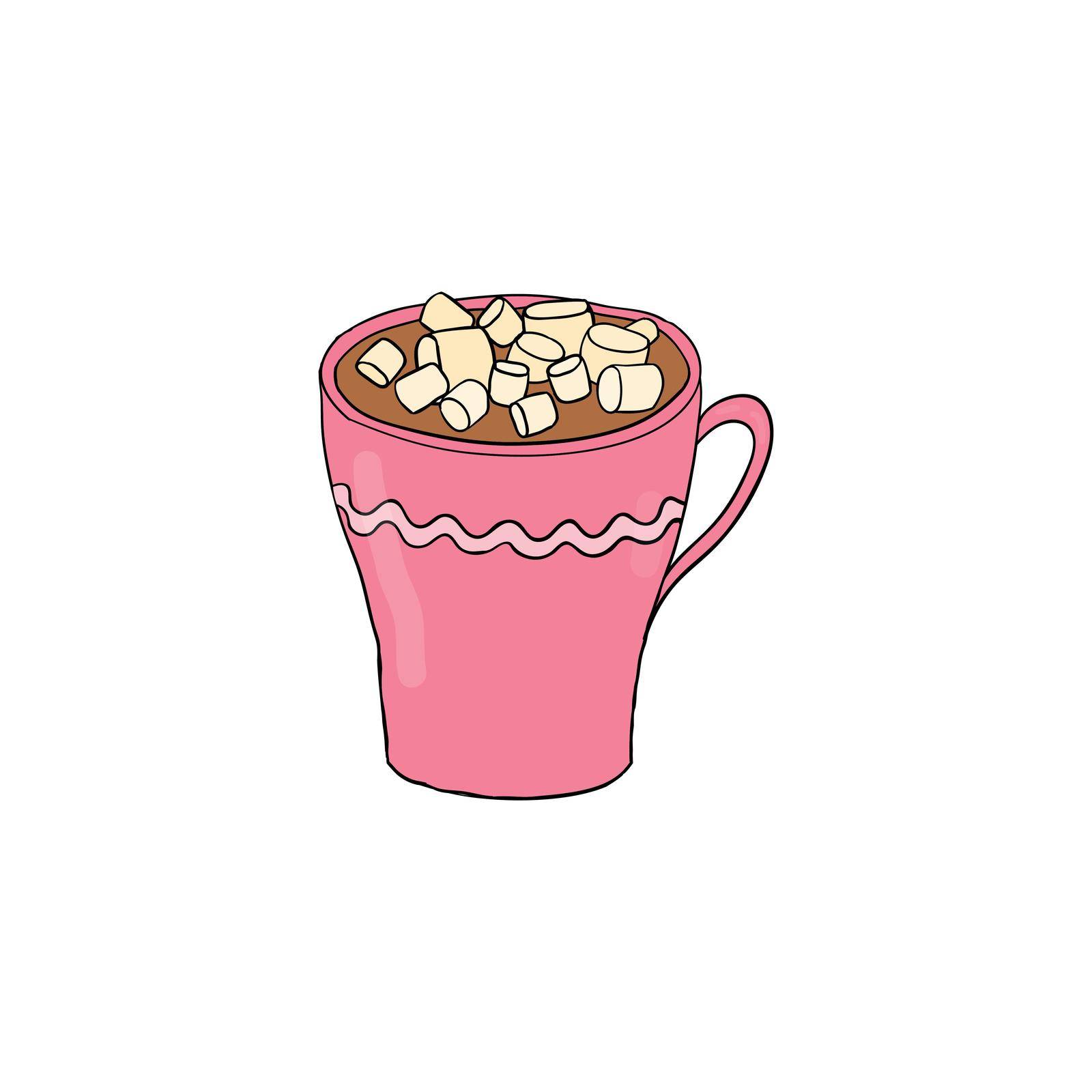 Hand drawn cocoa with marshmallow. by Minur
