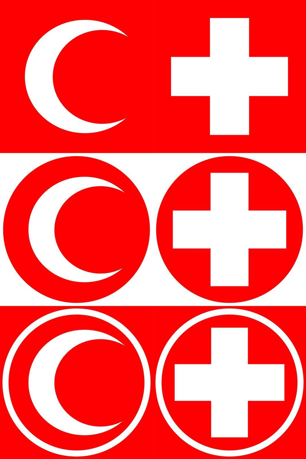 Medical cross and medical crescent. A set of options for medical symbols. Vector illustrations