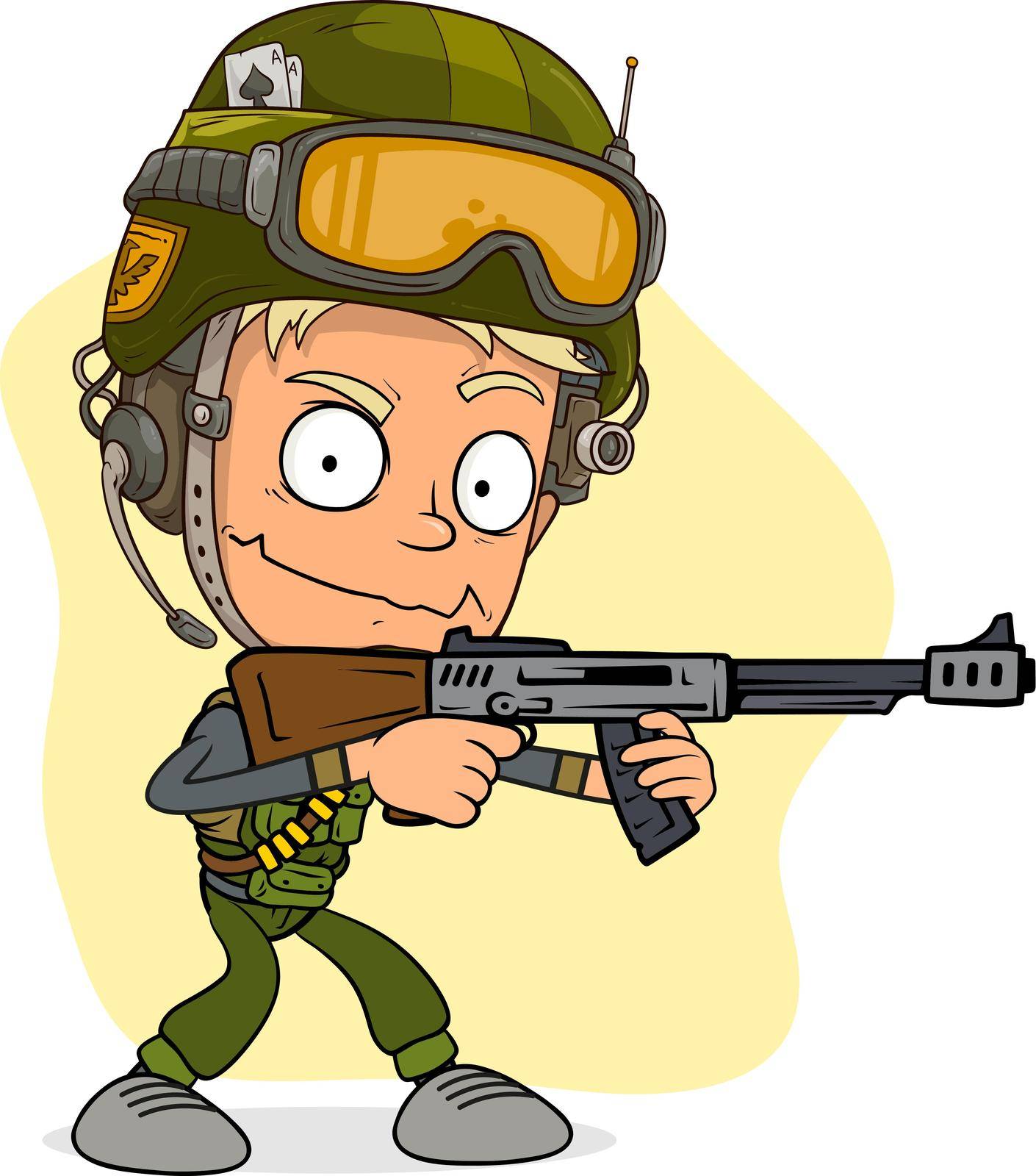 Cartoon army soldier with rifle and helmet by GB_Art