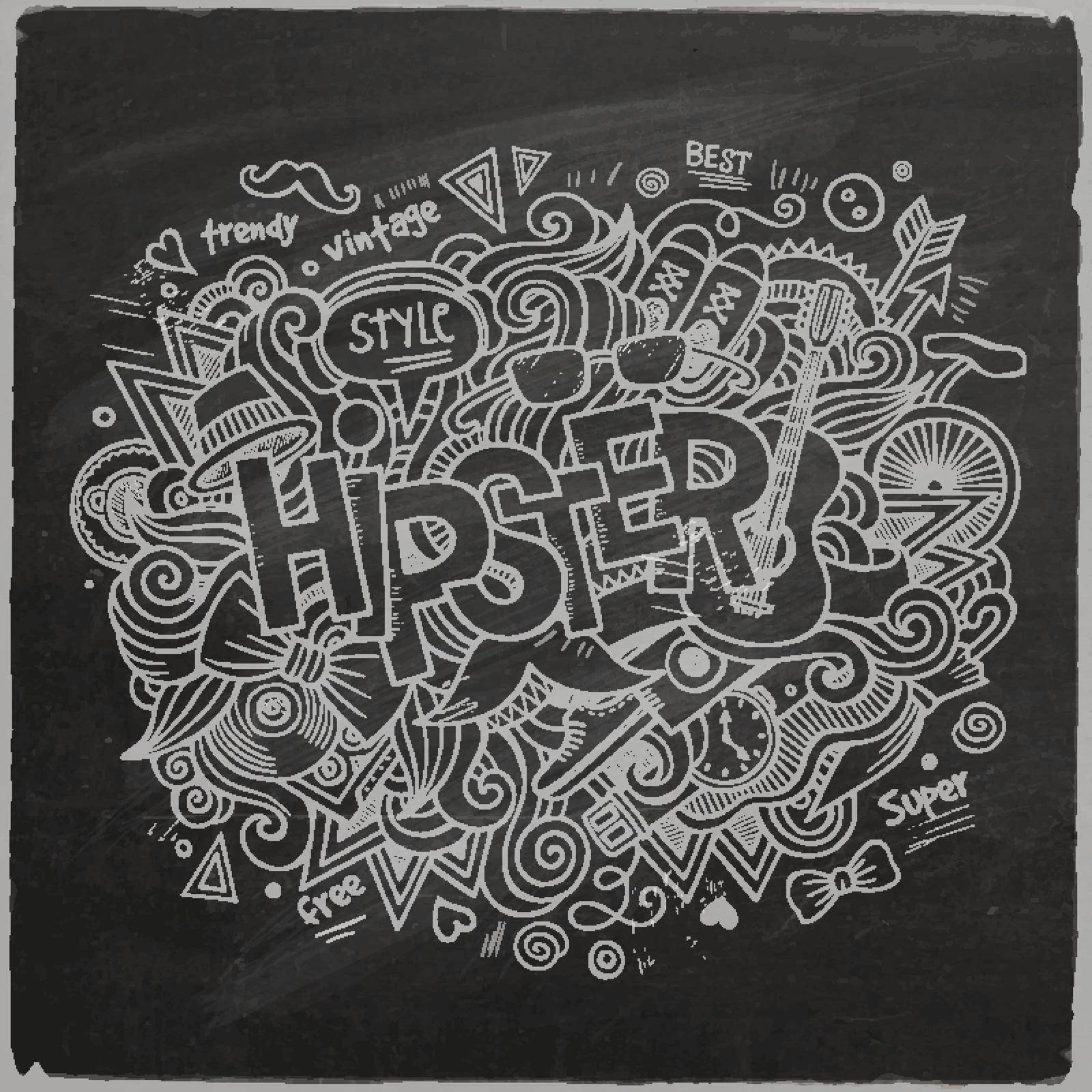 Hipster Vector hand lettering and doodles elements chalkboard background