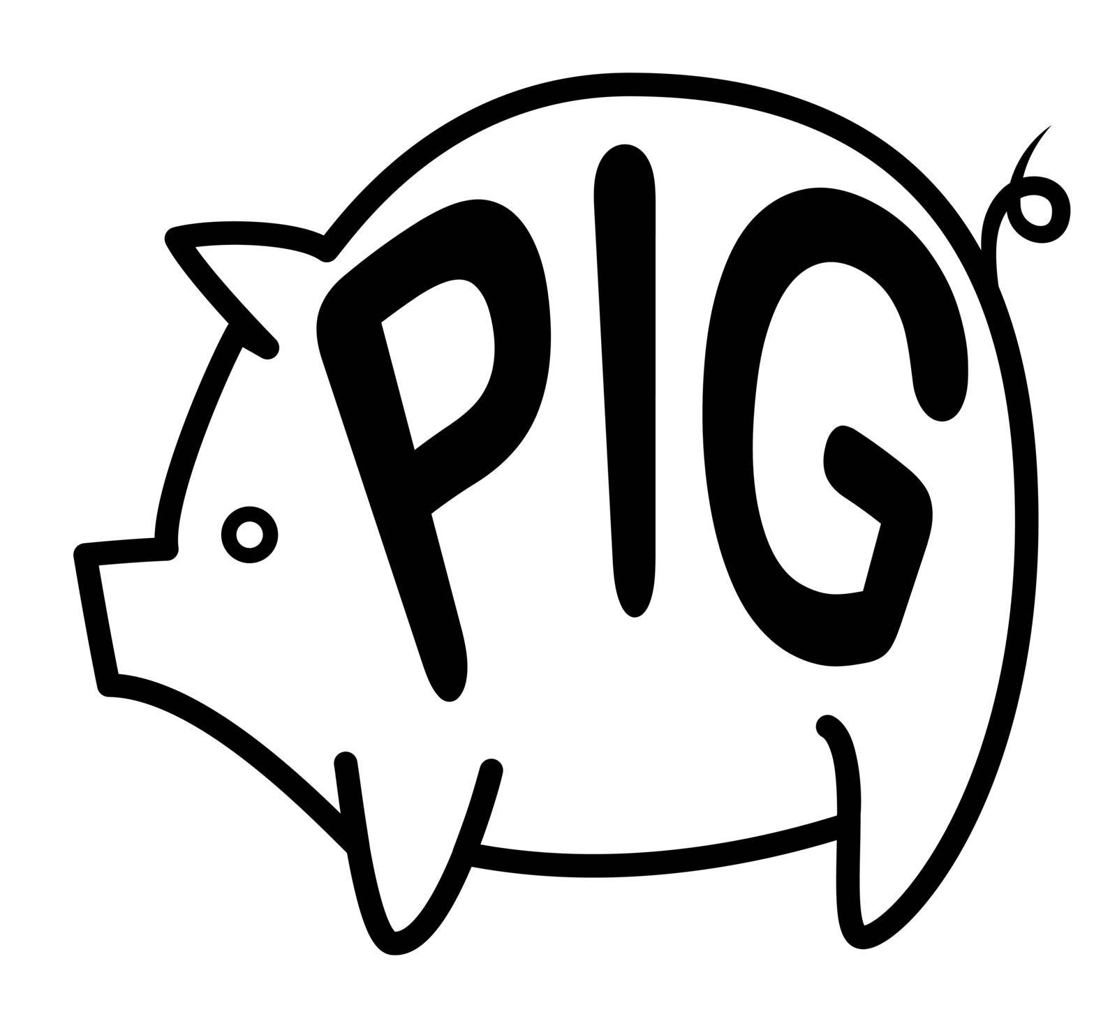 Big pig background. The contrast image. Cartoon flat characters. Vector illustration.