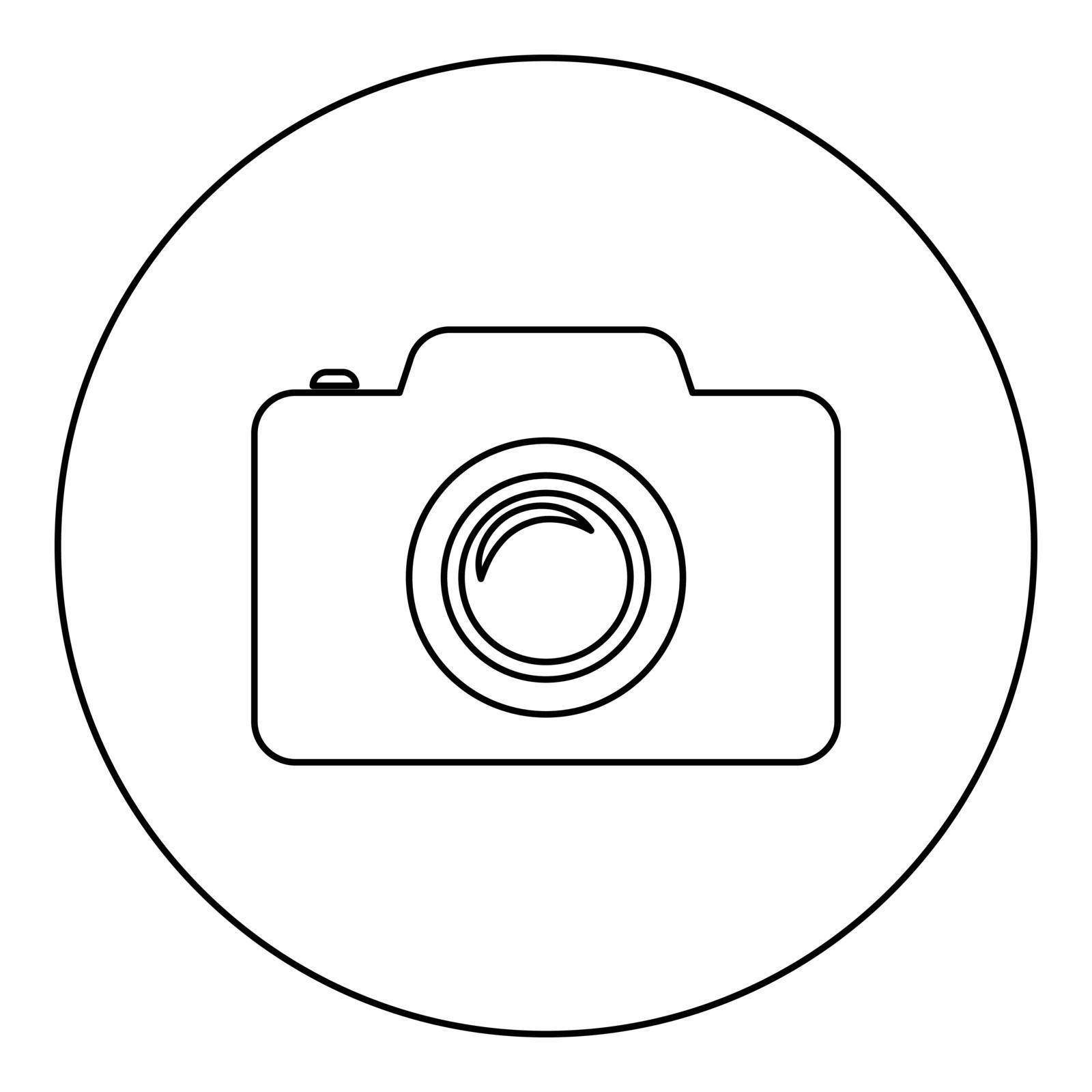 Camera photo icon in circle round black color vector illustration image outline contour line thin style simple