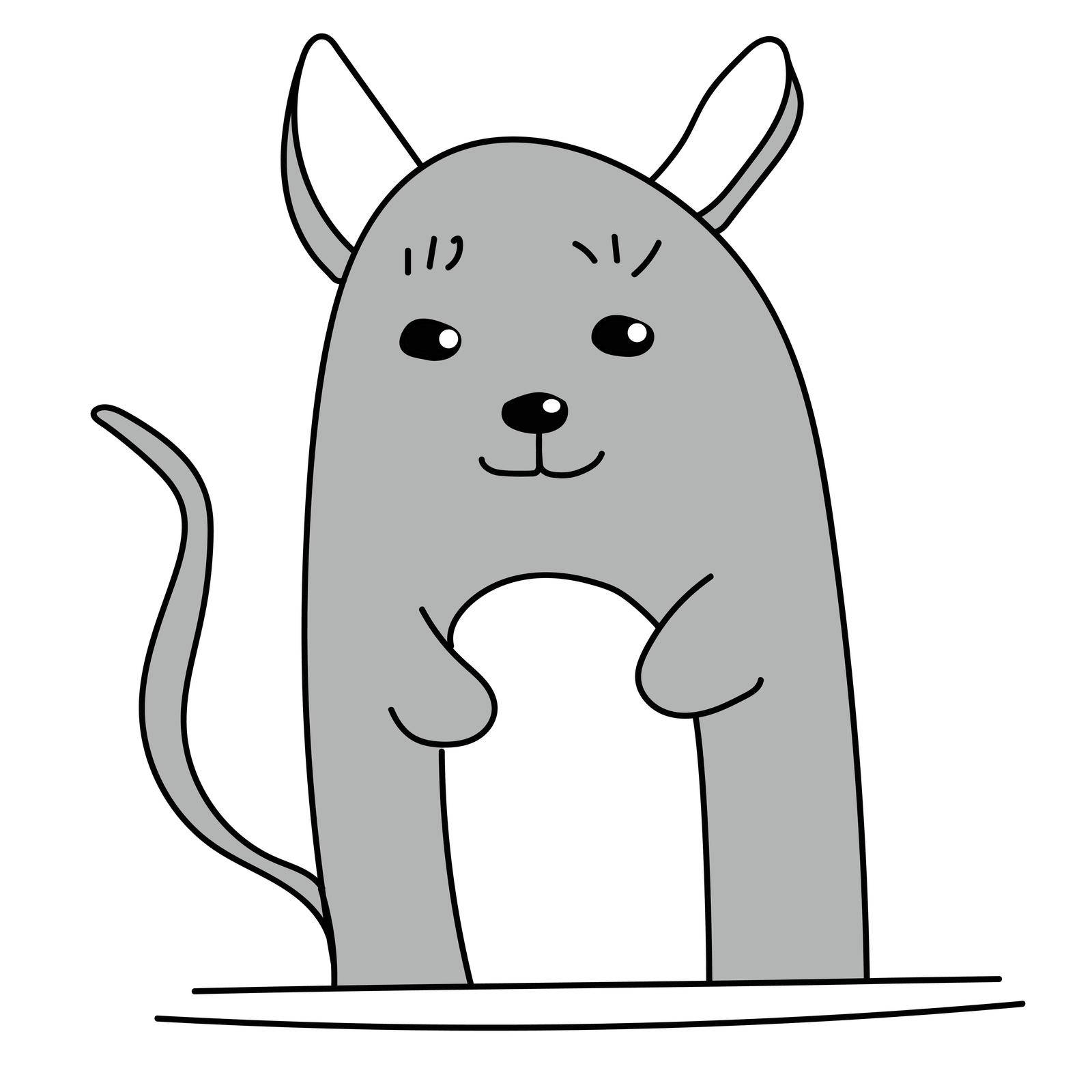 Funny gray cartoon mouse. Vector illustration with a little mouse