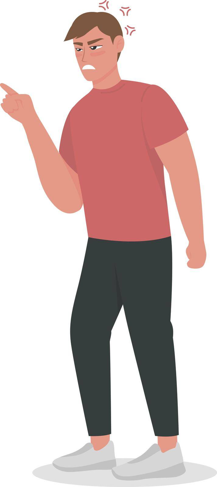 Guy experiences uncontrolled anger semi flat color vector character. Full body person on white. Aggressive behavior isolated modern cartoon style illustration for graphic design and animation