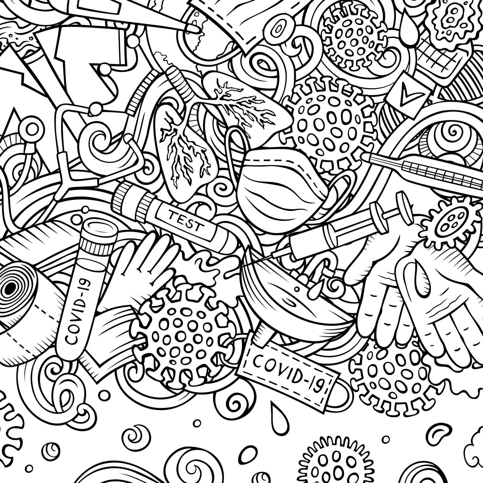 Coronavirus hand drawn vector doodles border by balabolka