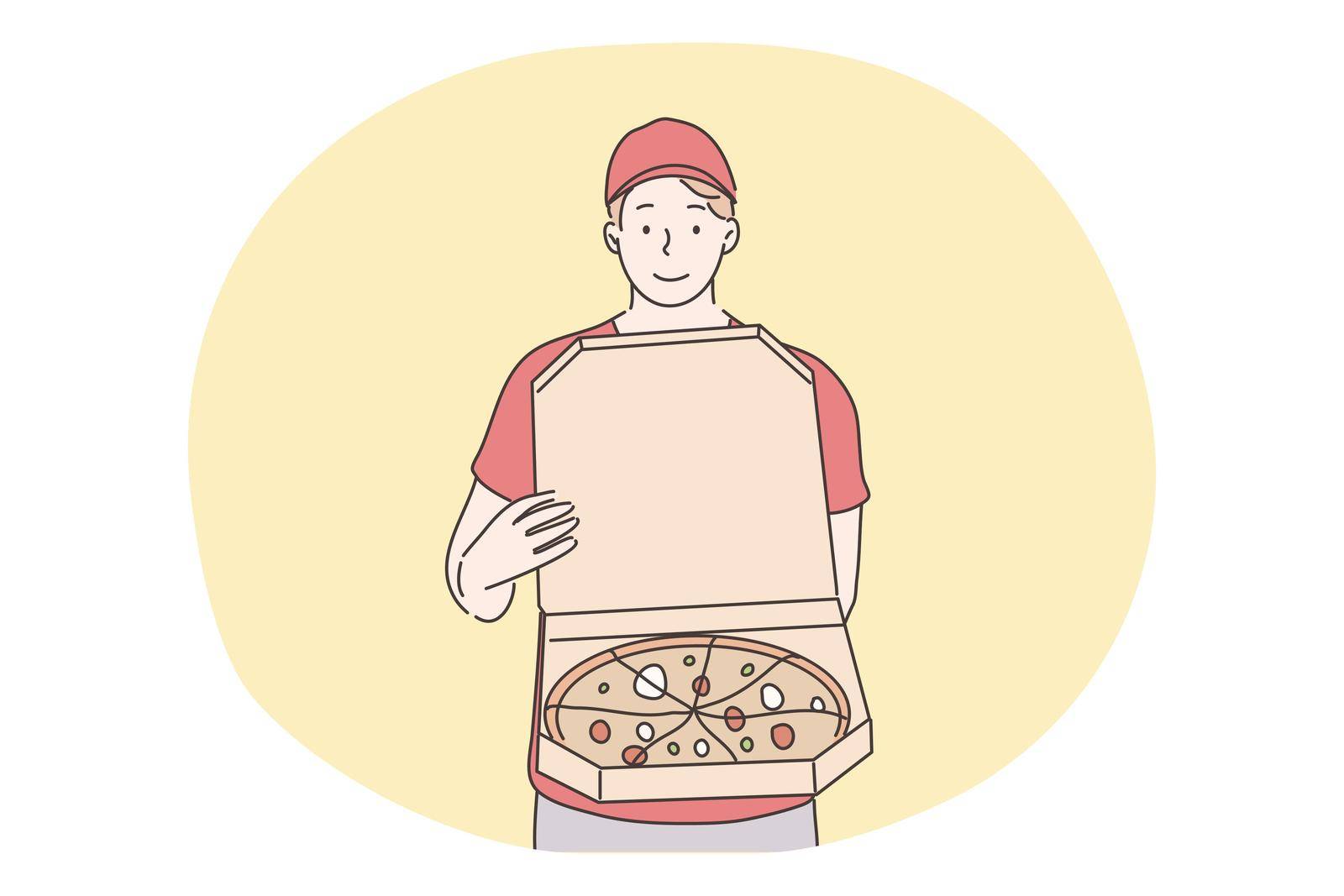 Pizza, home fastfood delivery concept. by VECTORIUM