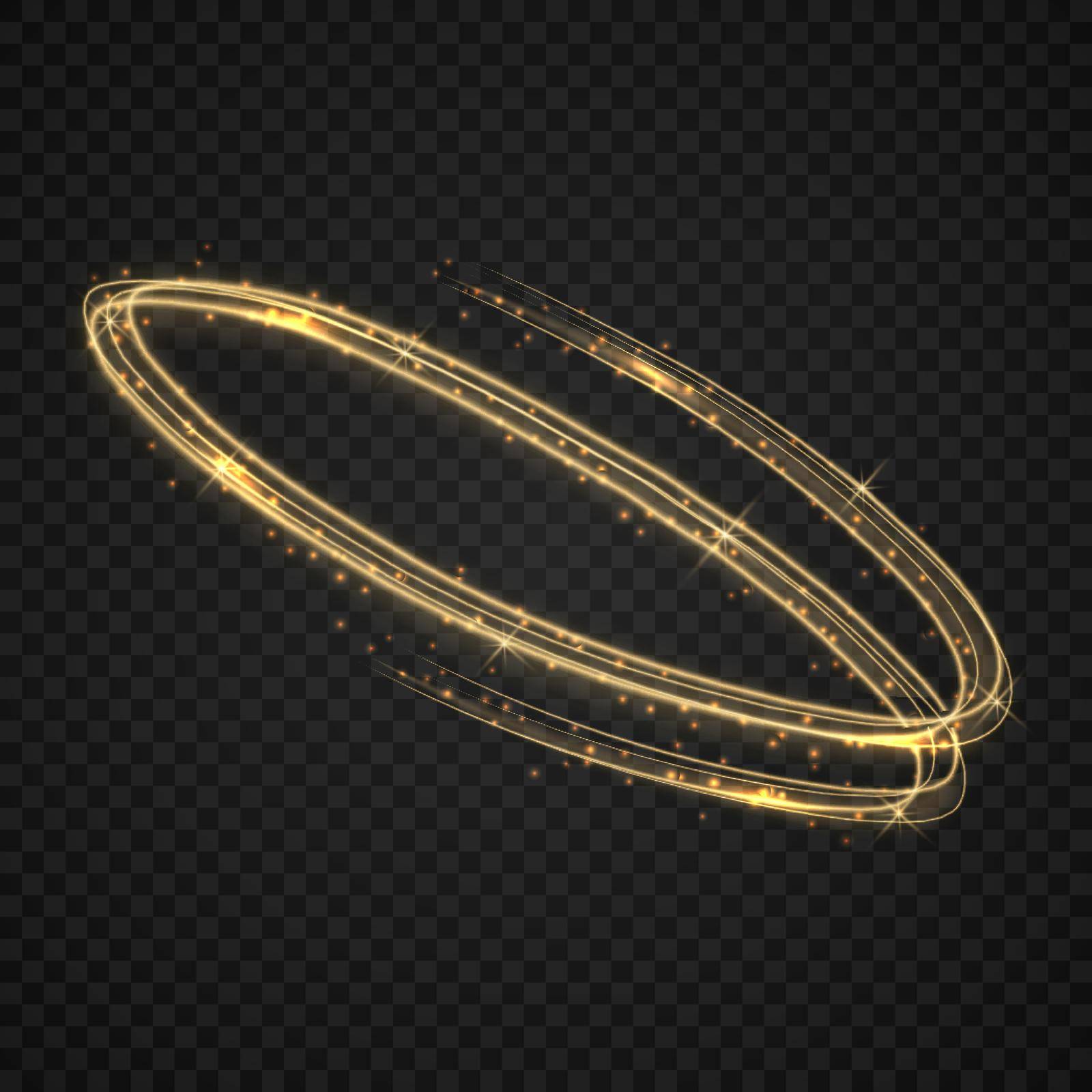 Vector circle golden light tracing effect. Glowing magic fire ring trace