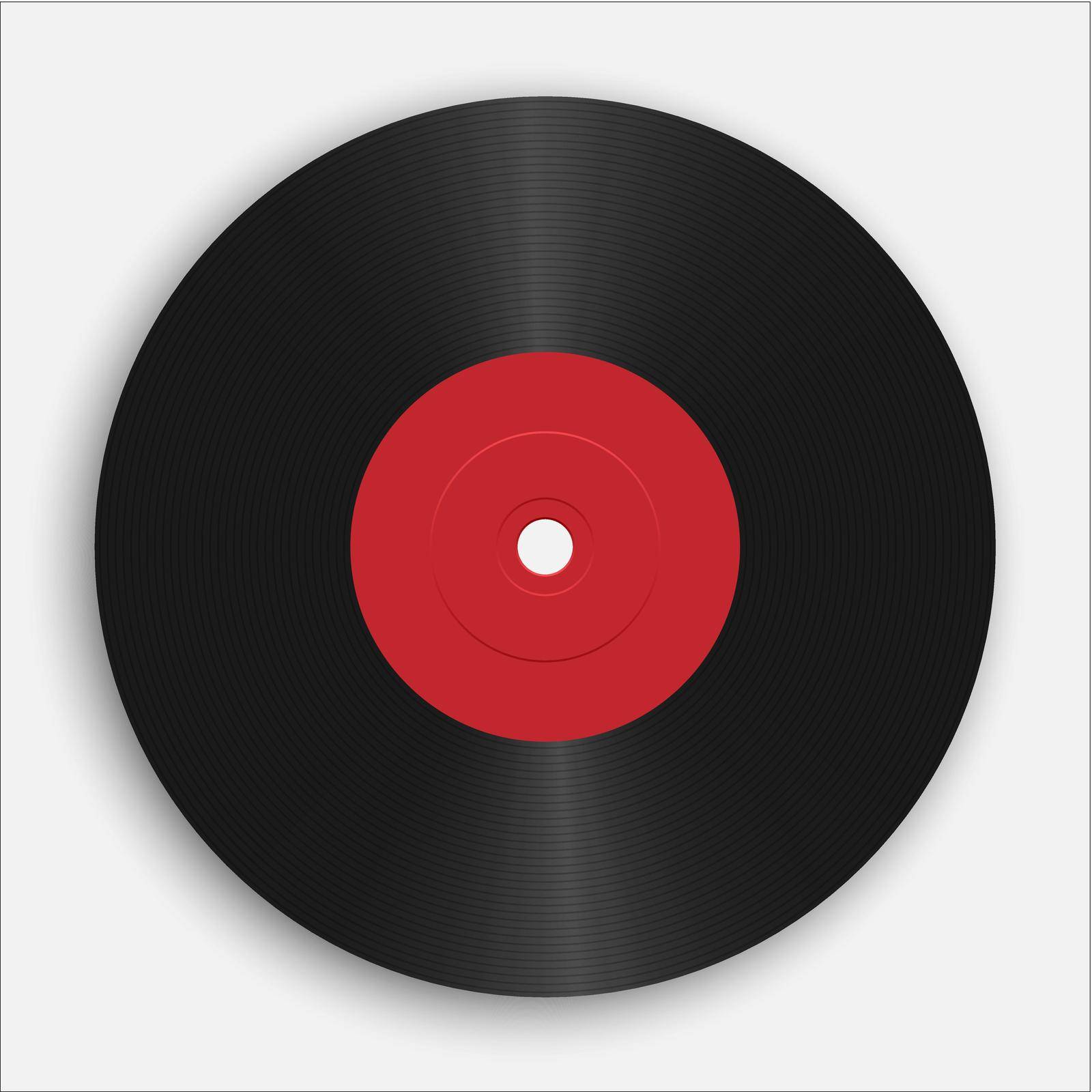 Realistic gramophone or vinyl record. Audio classic plastic disc