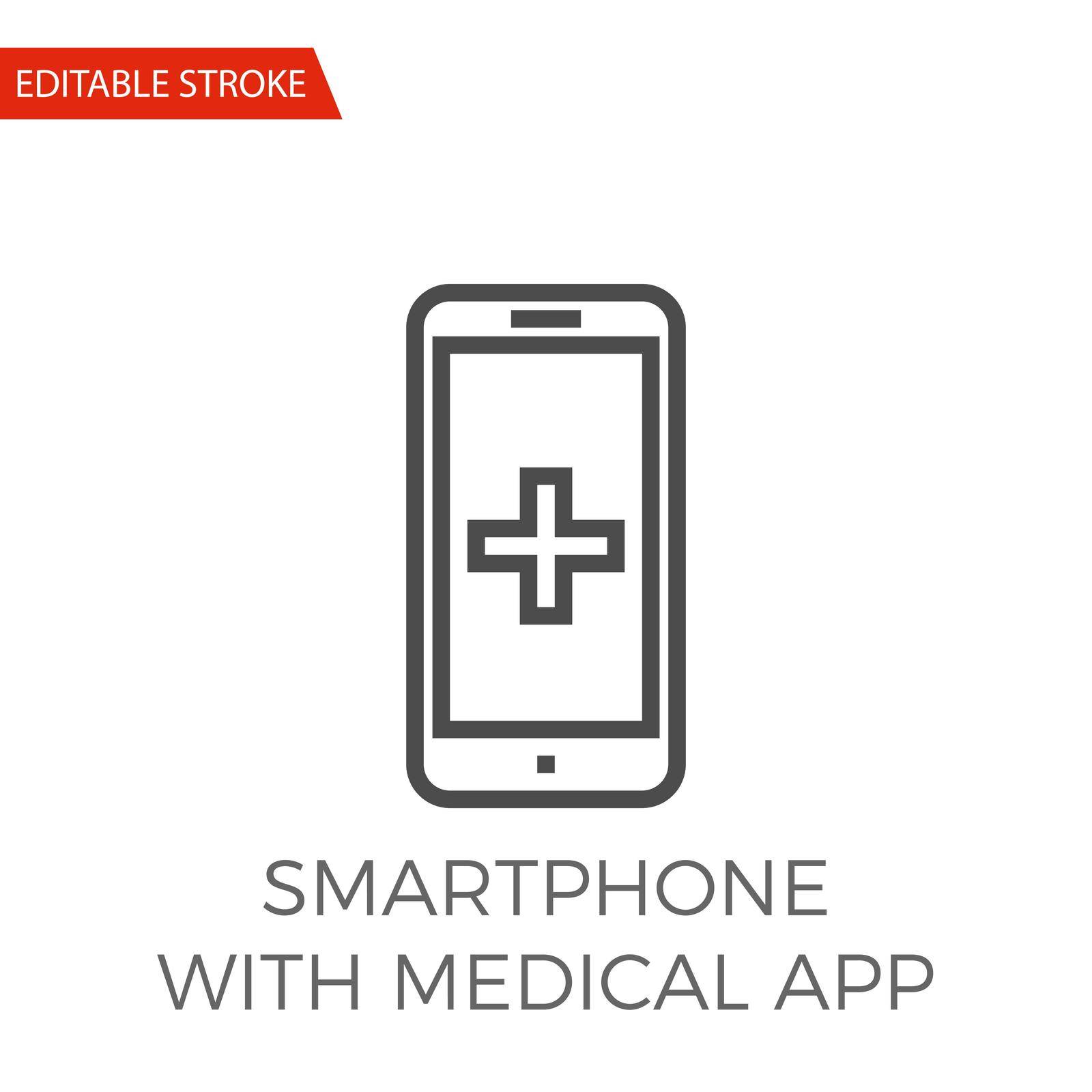 Smartphone with Medical App Thin Line Vector Icon. Flat Icon Isolated on the White Background. Editable Stroke EPS file. Vector illustration.