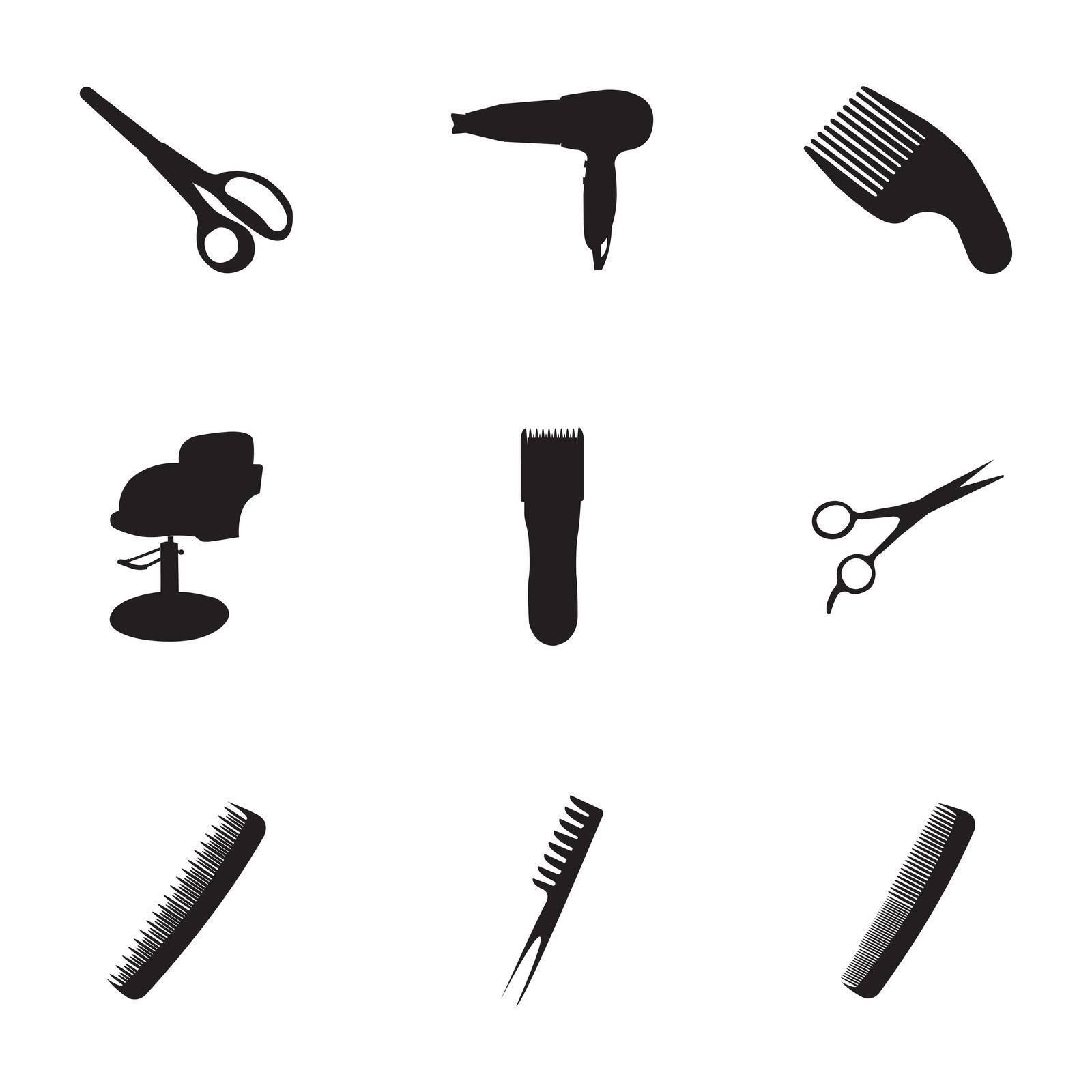 Vector black barber icons set on white background