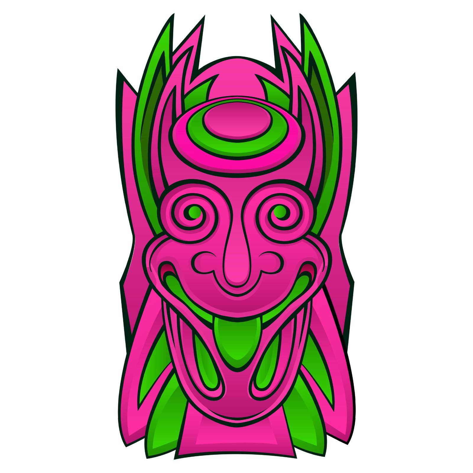 Tribal mask, ancient culture design. Illustrations of hawaiian tiki god , totem tribal colored face vector illustration