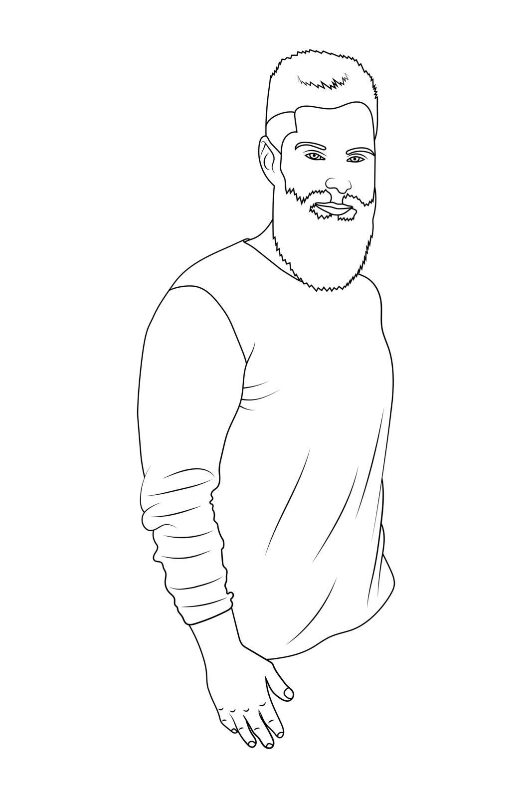 Man body with a beard sketch illustration. by vas_evg