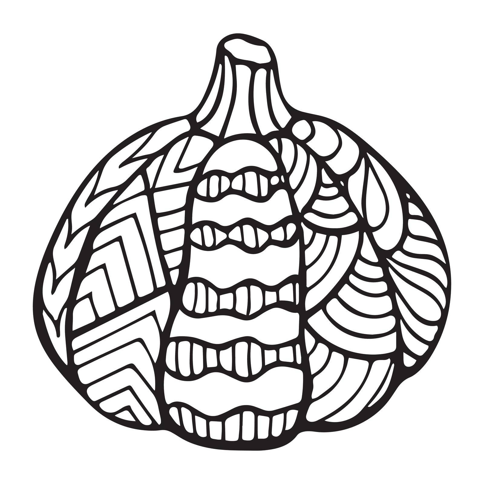 Vector handdrawn illustration of a pumpkin. Zen doodle and zen tangle with a pattern, anti-stress coloring, mosaic